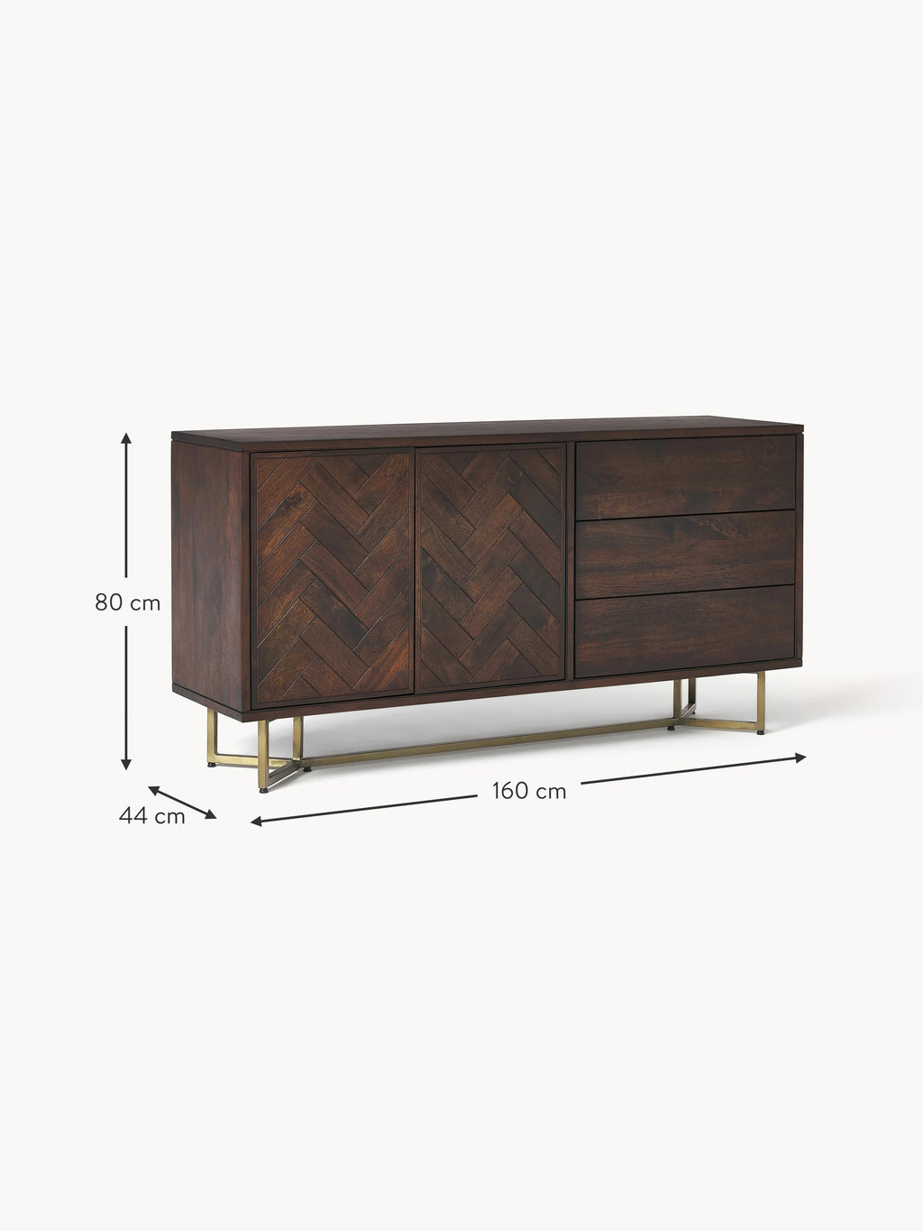 Luca Mango Wood Sideboard with Herringbone Pattern