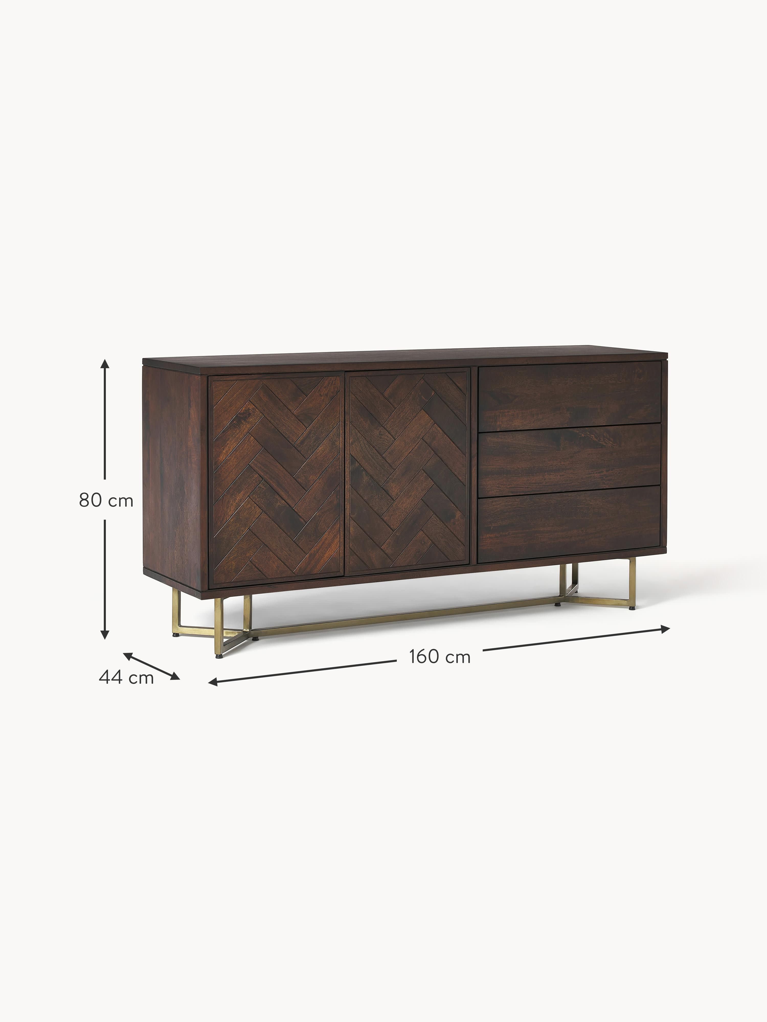 Luca Mango Wood Sideboard with Herringbone Pattern