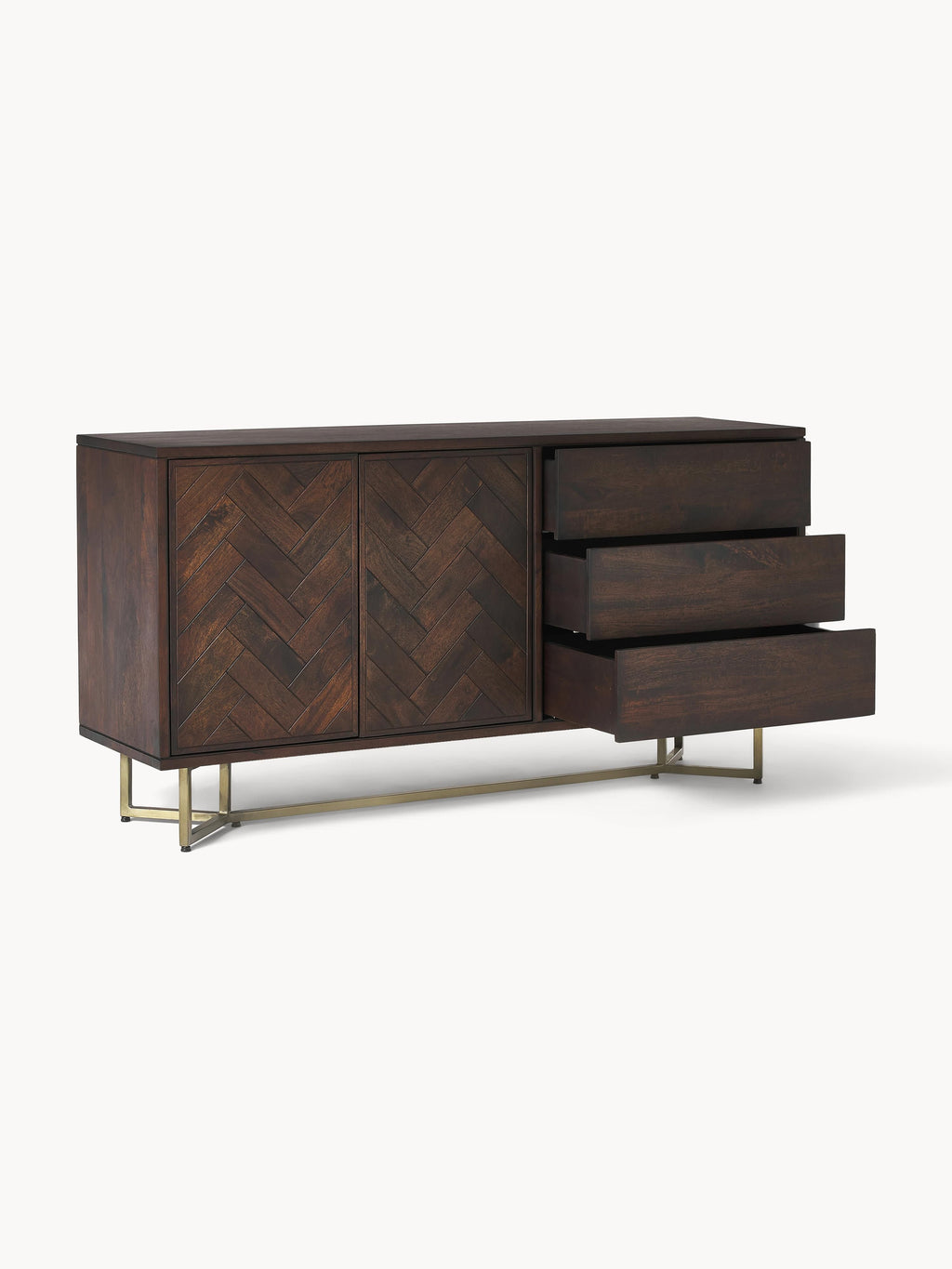 Luca Mango Wood Sideboard with Herringbone Pattern