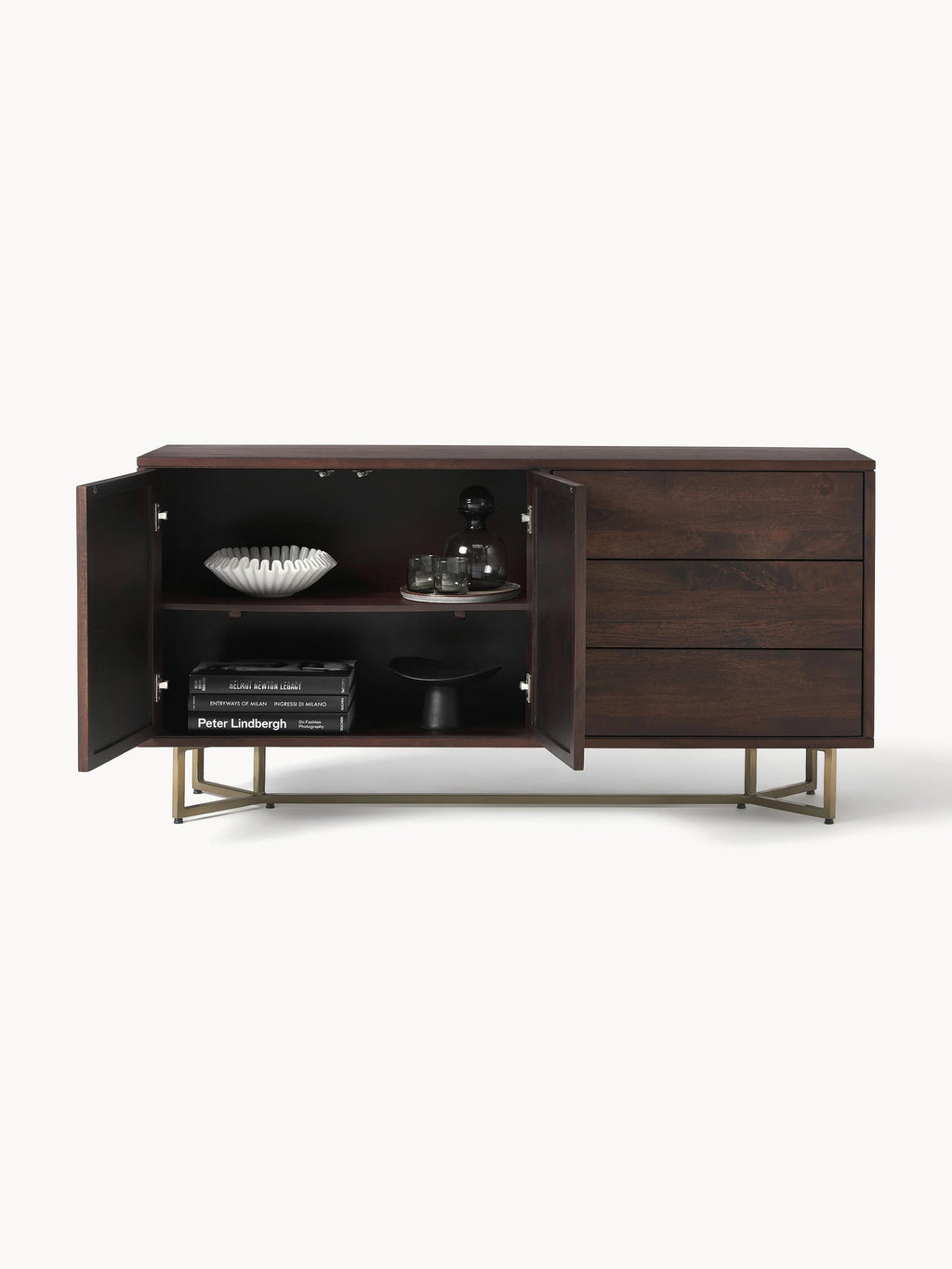 Luca Mango Wood Sideboard with Herringbone Pattern