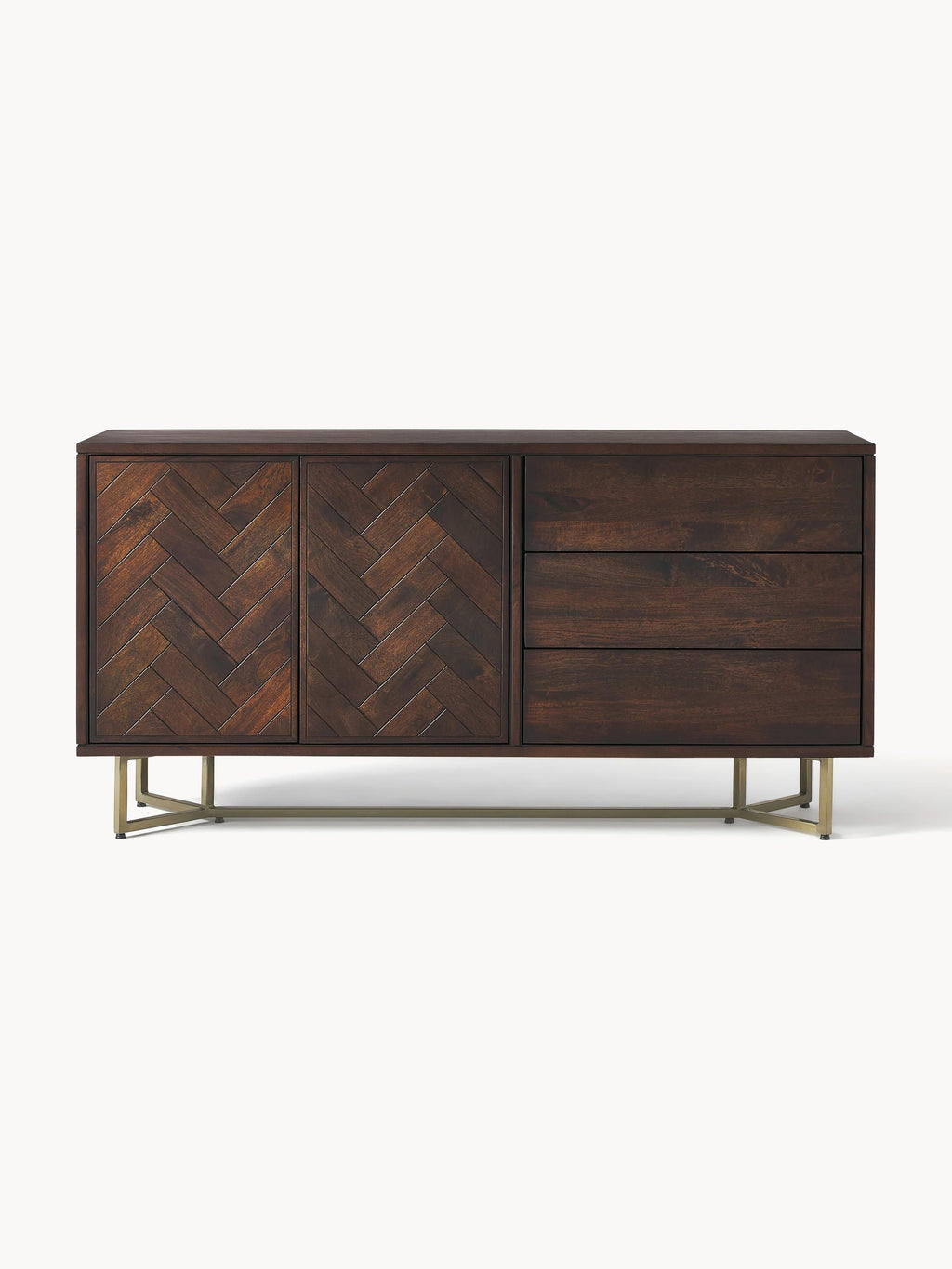 Luca Mango Wood Sideboard with Herringbone Pattern