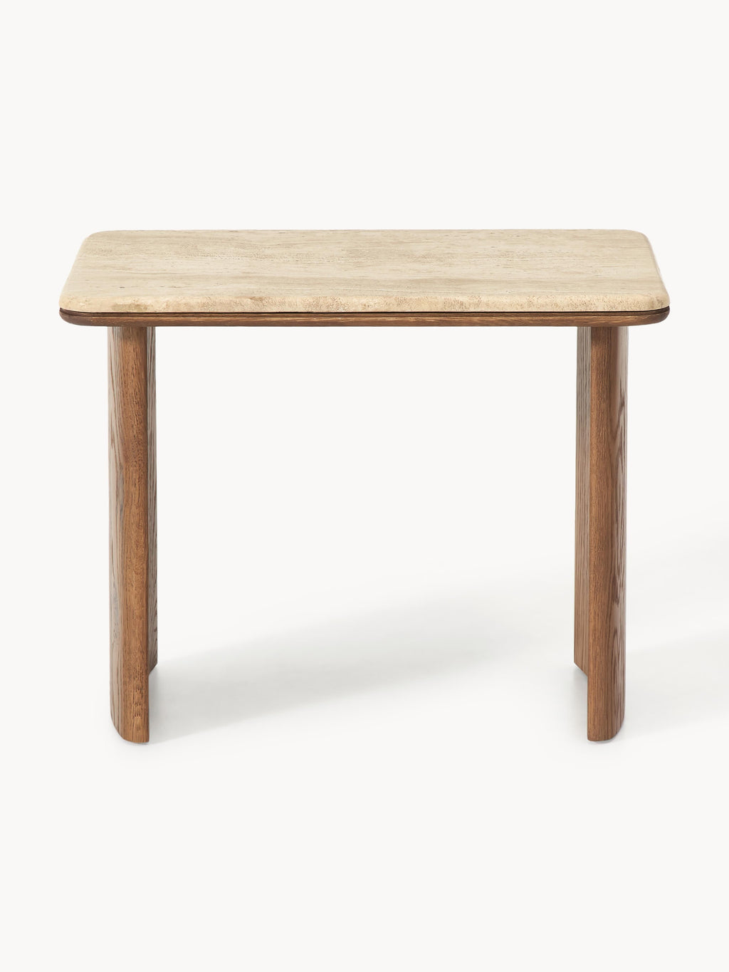Chandler Oak Wood Side Tables with Travertine Top, Set of 2