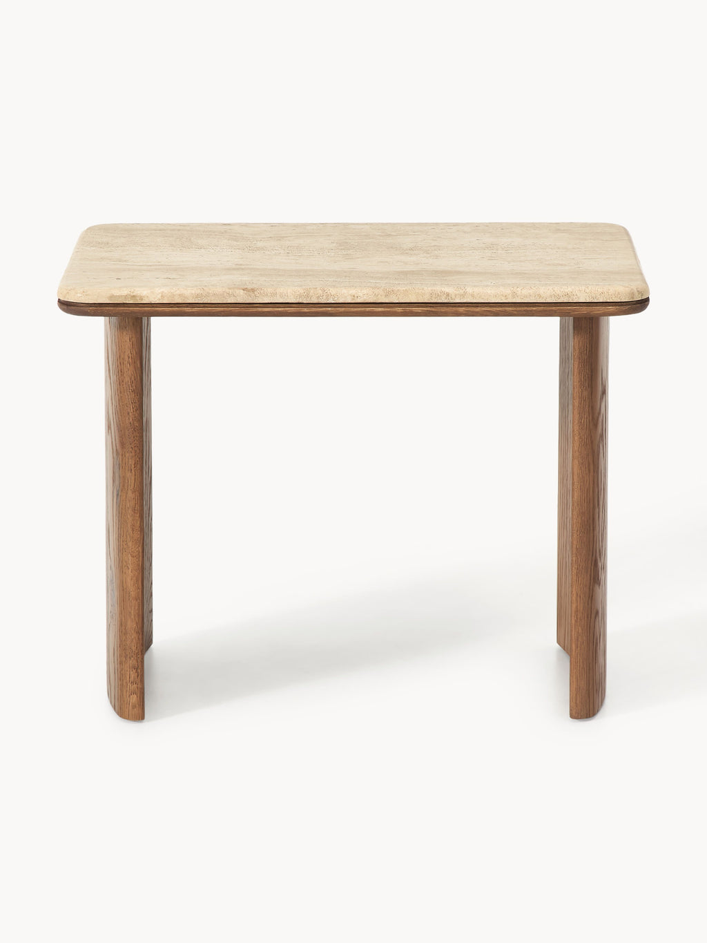 Chandler Oak Wood Side Tables with Travertine Top, Set of 2