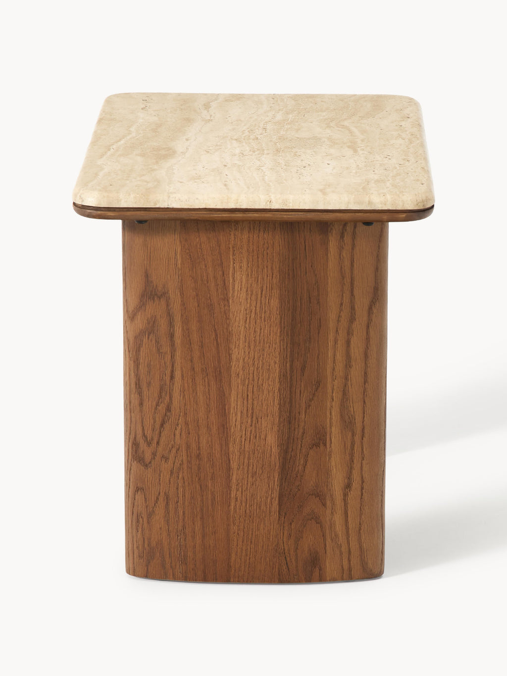 Chandler Oak Wood Side Tables with Travertine Top, Set of 2