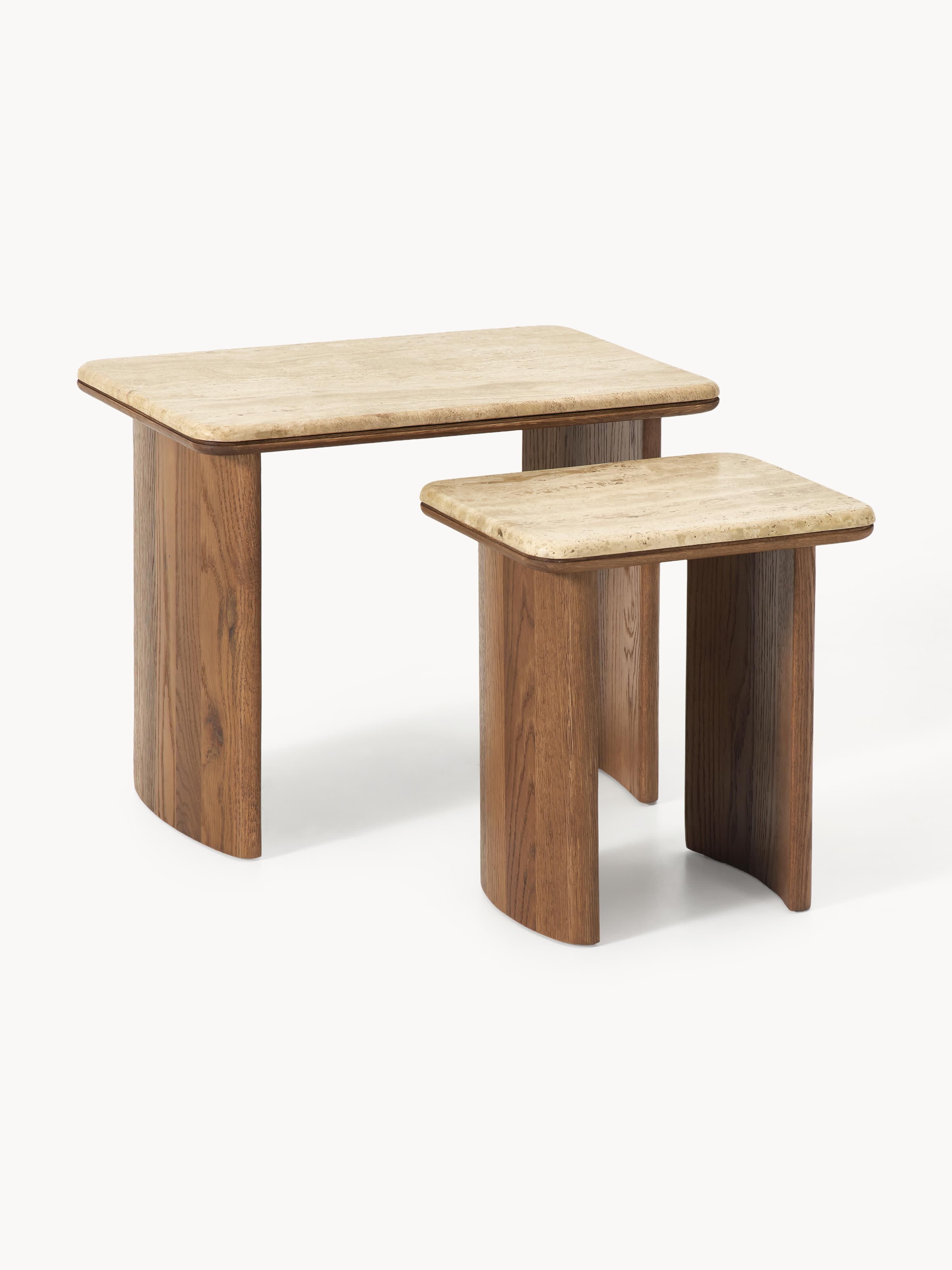 Gallery image 1 - Oak Wood Side Tables Chandler with Travertine Top, Set of 2