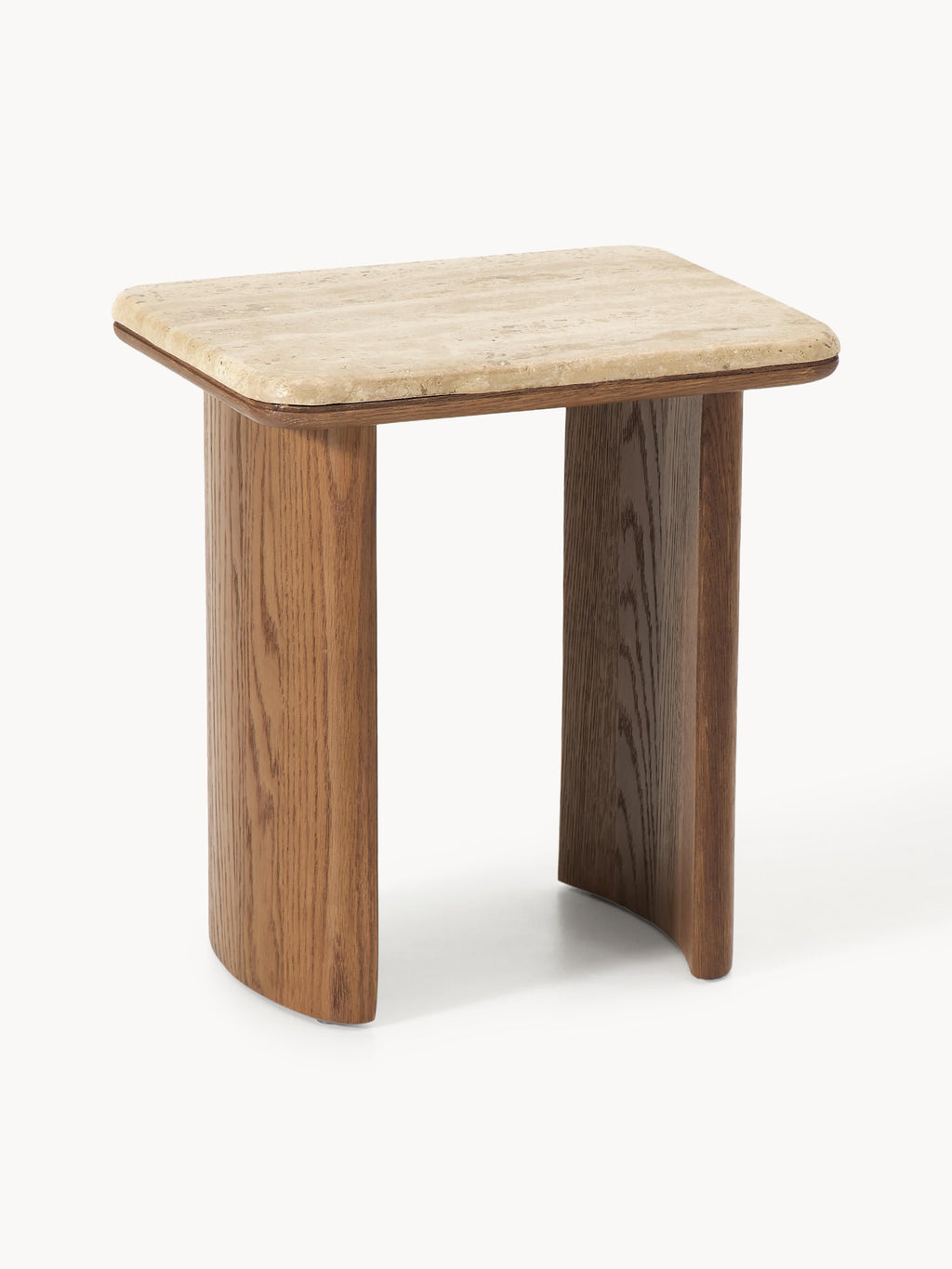 Chandler Oak Wood Side Tables with Travertine Top, Set of 2
