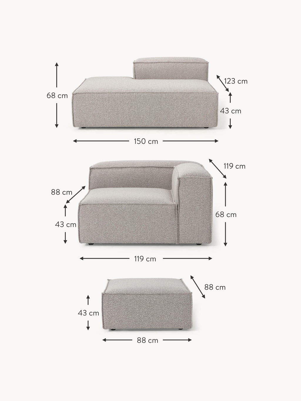 Lennon Bouclé Modular XL Ottoman