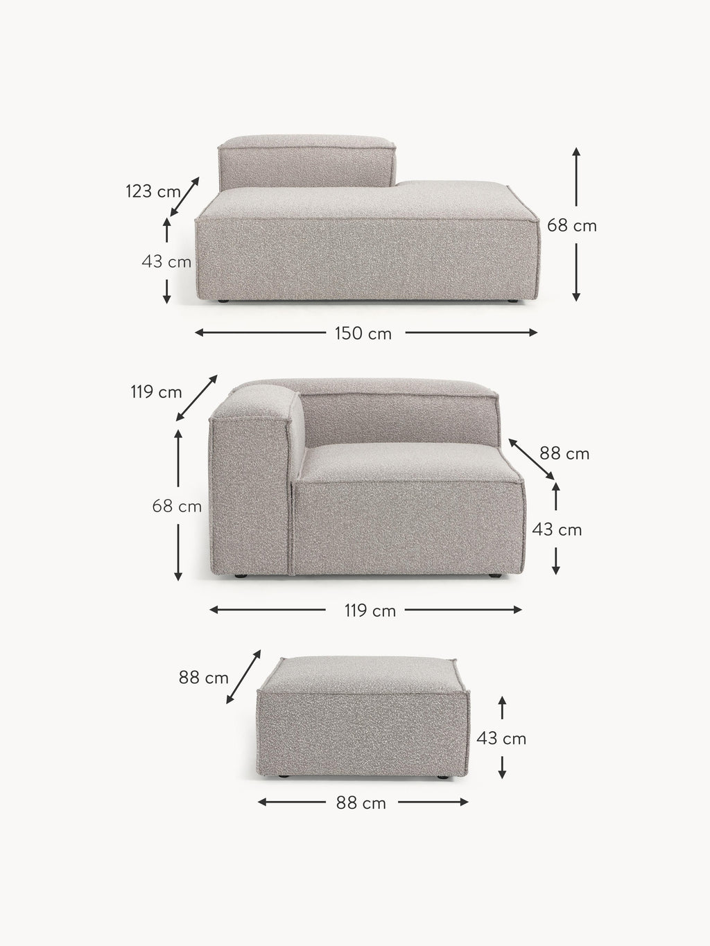 Lennon Bouclé Modular XL Ottoman