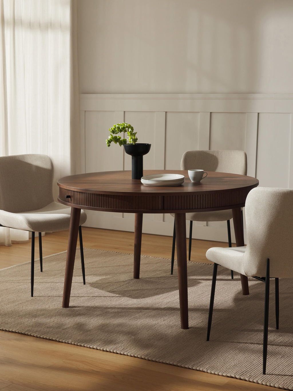 Calary Round Dining Table with Storage Space, in various sizes