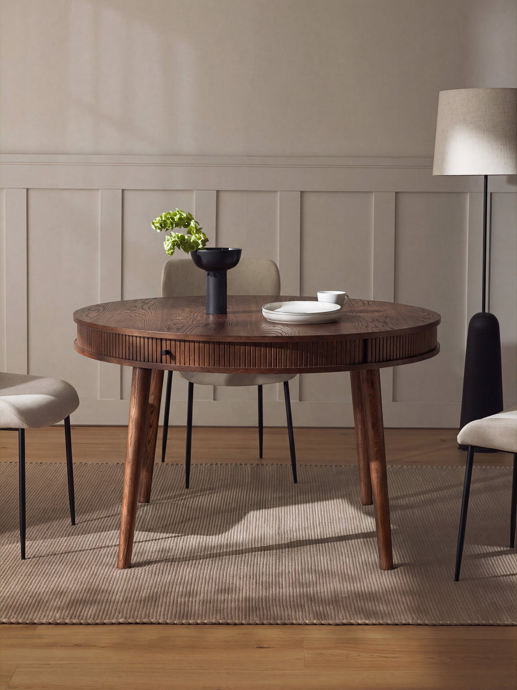 Calary Round Dining Table with Storage Space, in various sizes