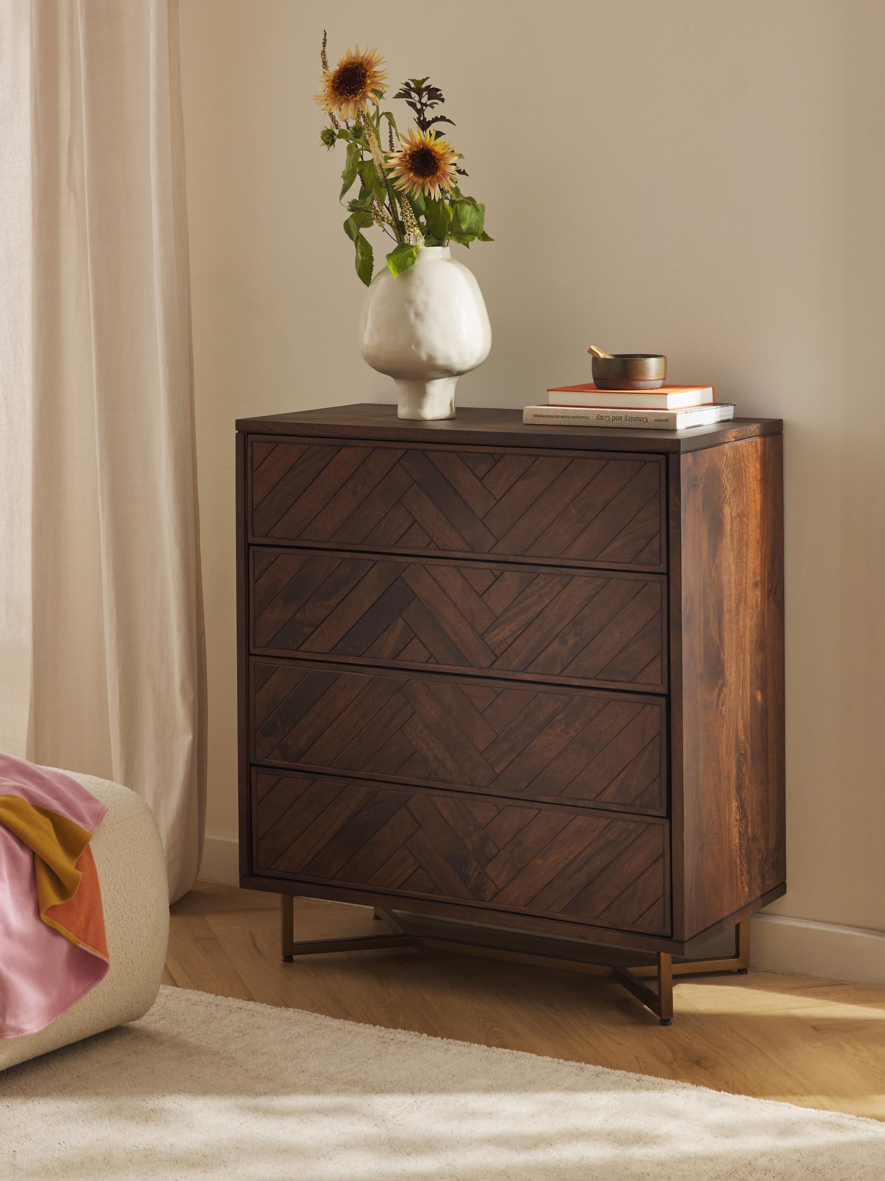Luca Mango Wood Dresser with Herringbone Pattern