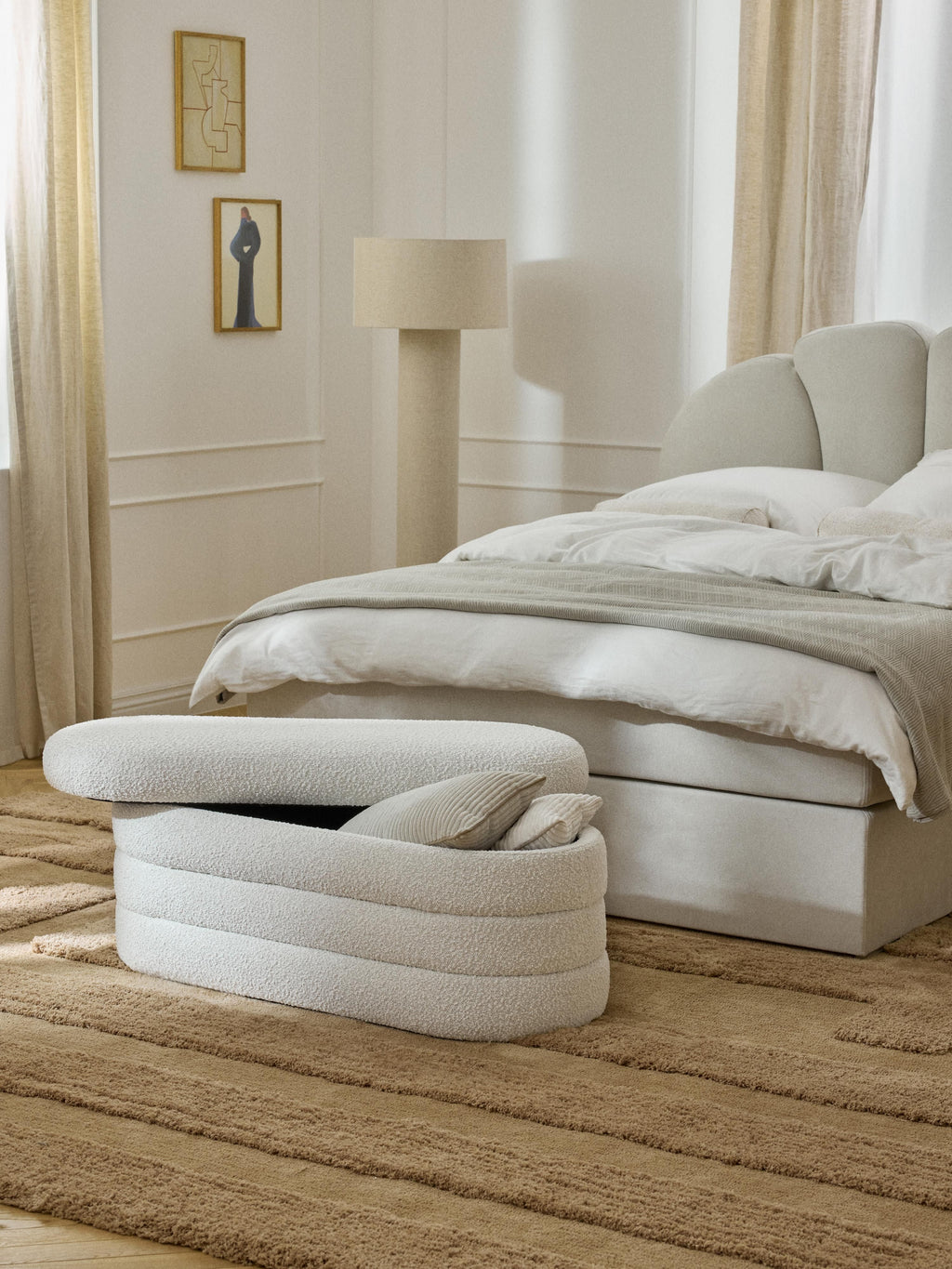 Alto Bouclé Upholstered Bench with Storage Space