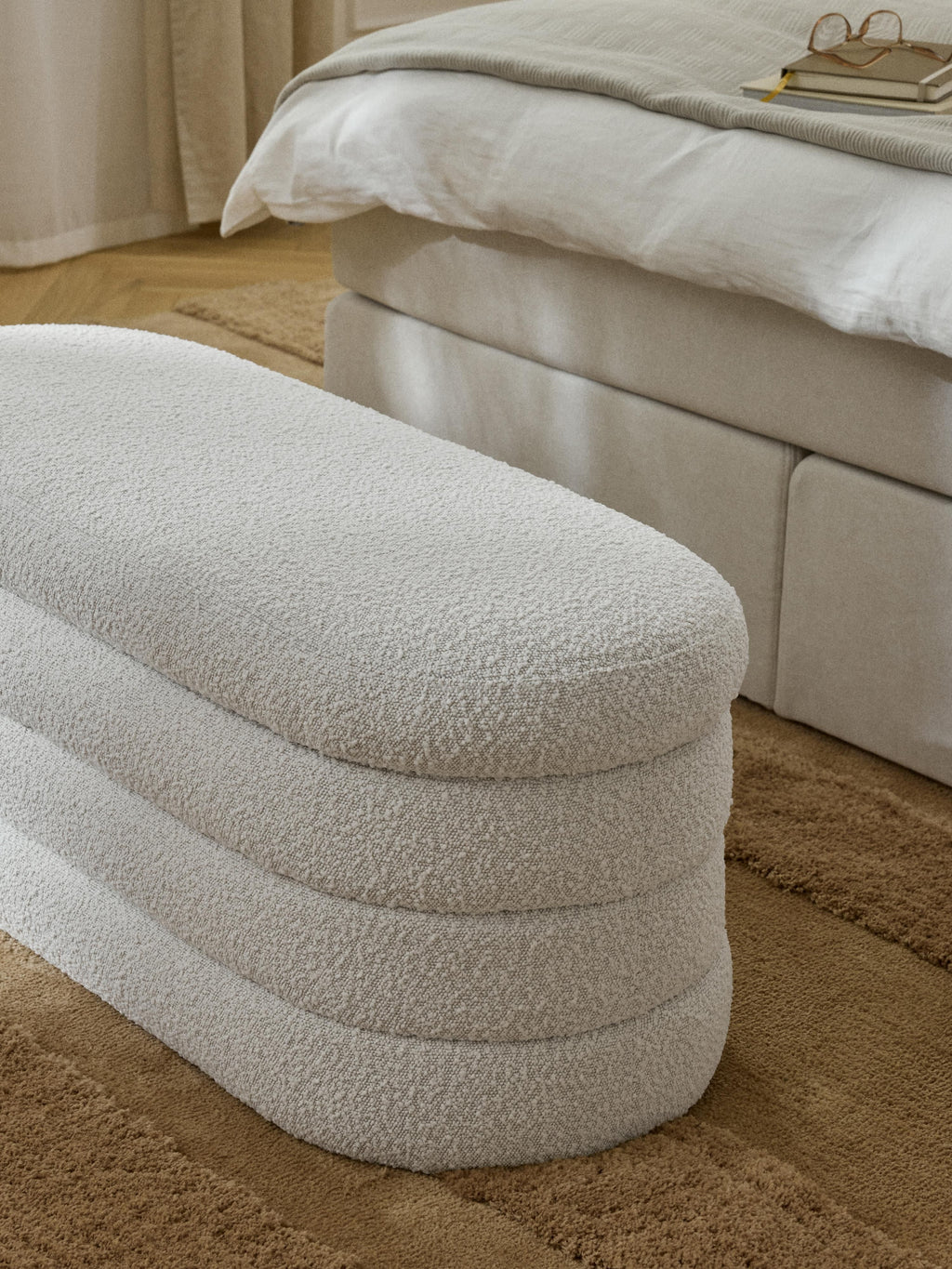 Alto Bouclé Upholstered Bench with Storage Space