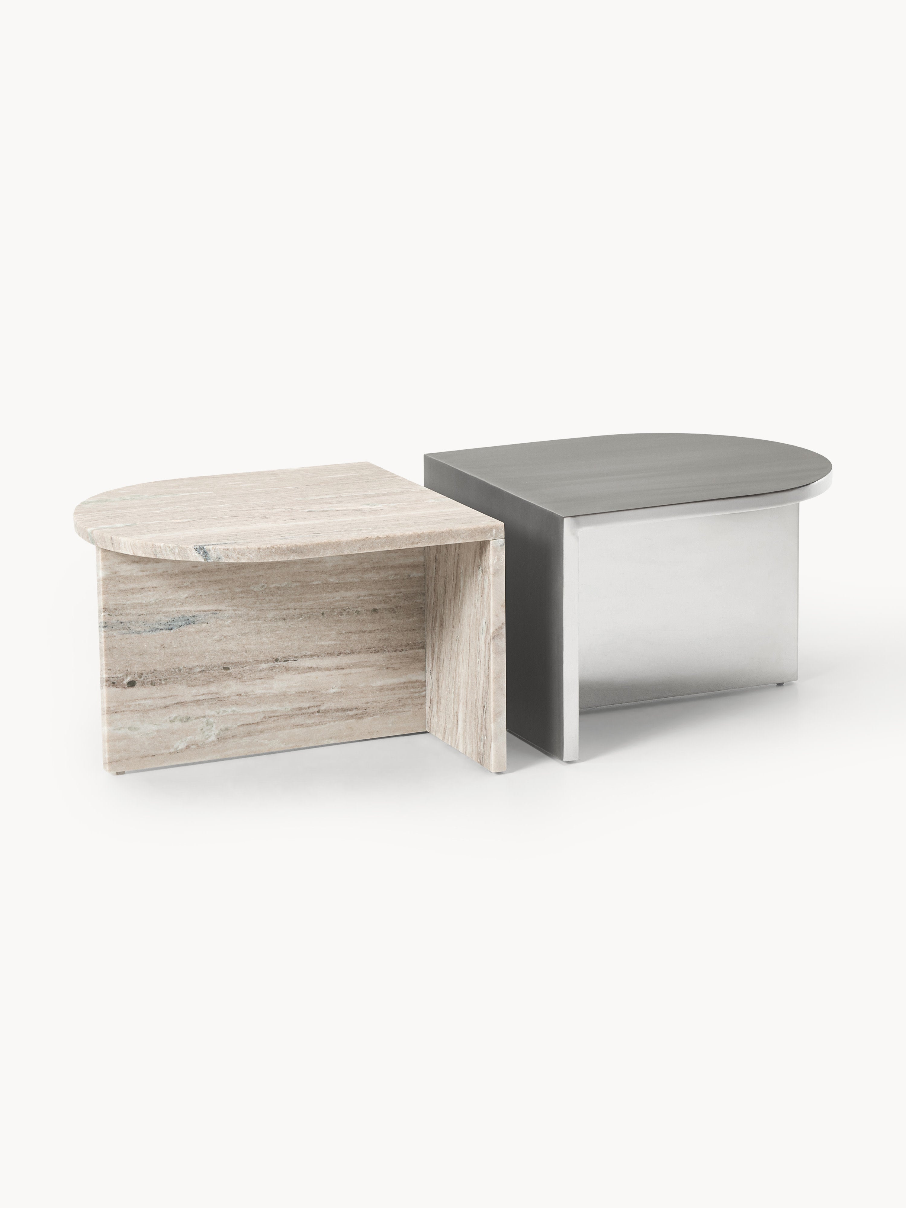 Leander Oval Metal and Marble Coffee Tables, Set of 2