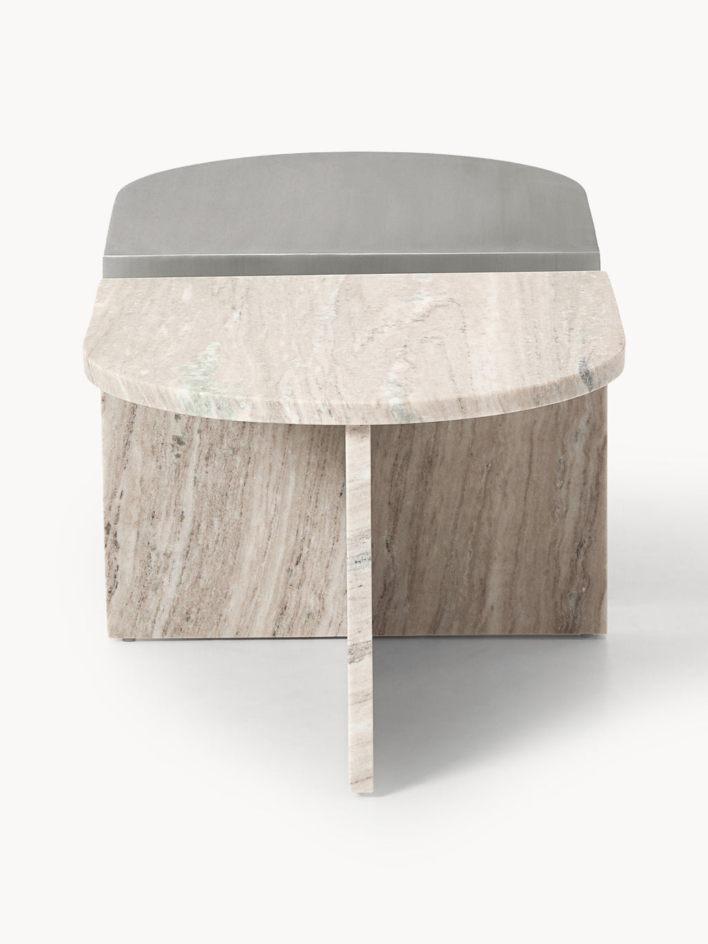 Leander Oval Metal and Marble Coffee Tables, Set of 2