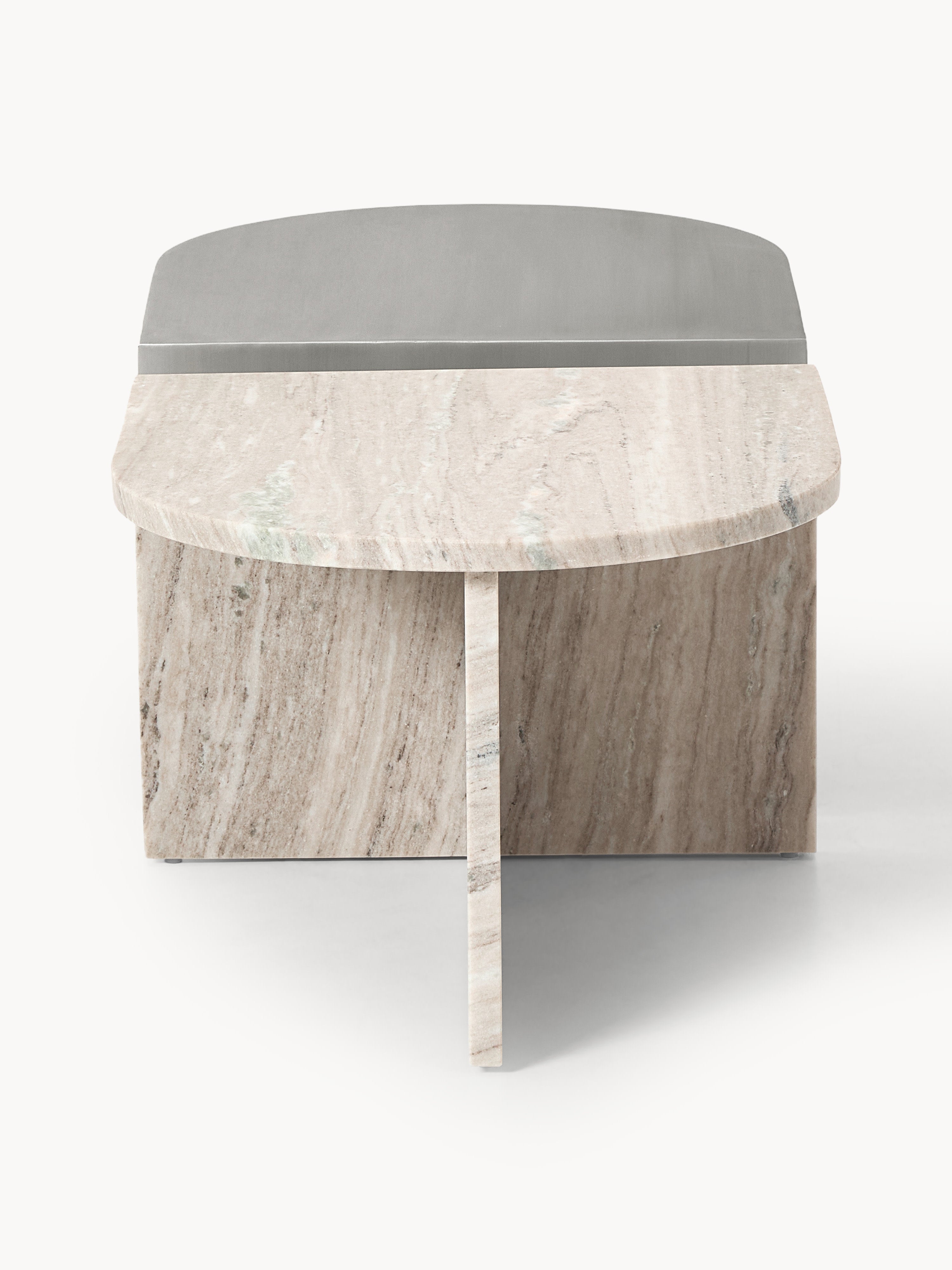 Leander Oval Metal and Marble Coffee Tables, Set of 2