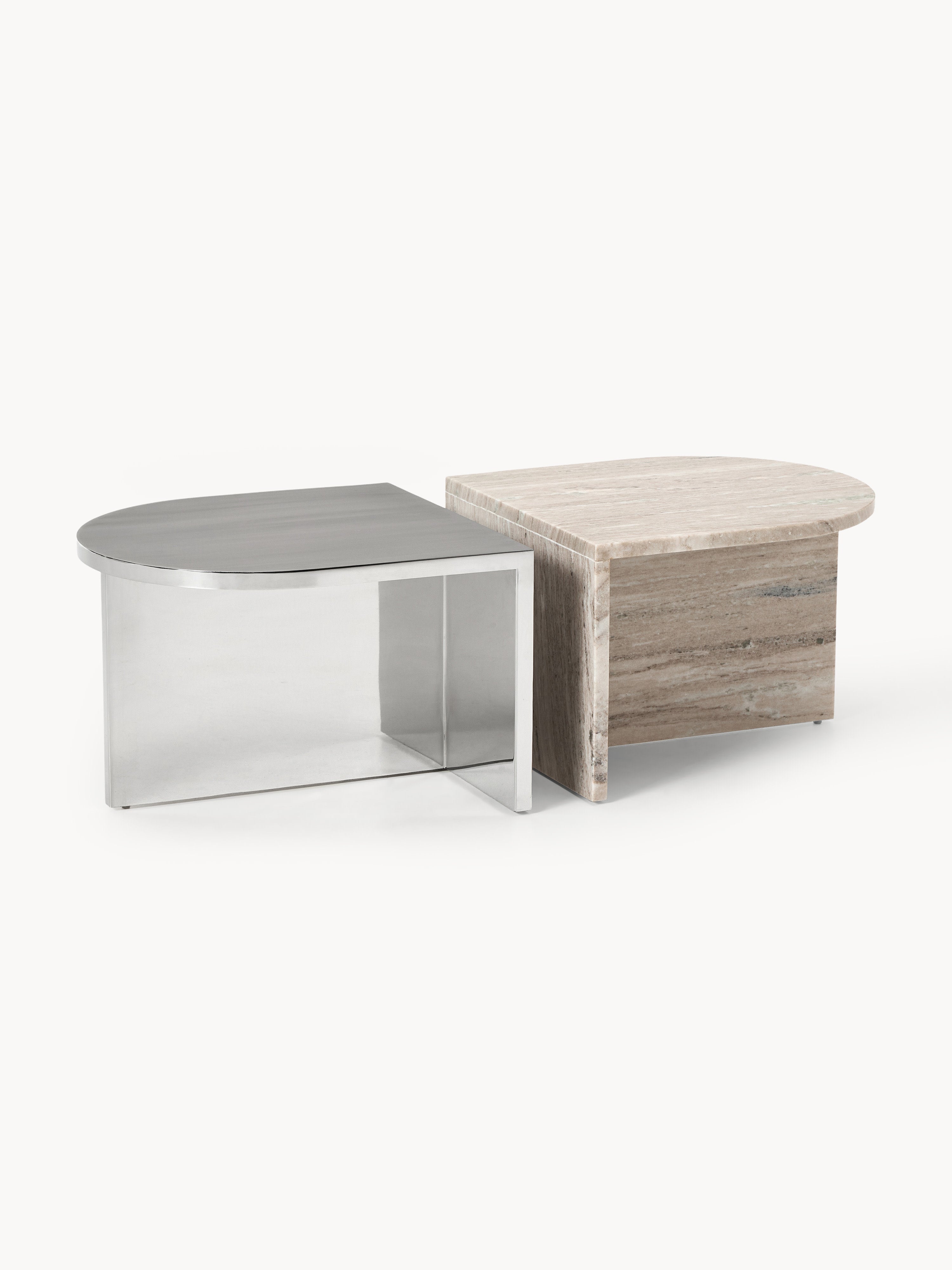 Leander Oval Metal and Marble Coffee Tables, Set of 2