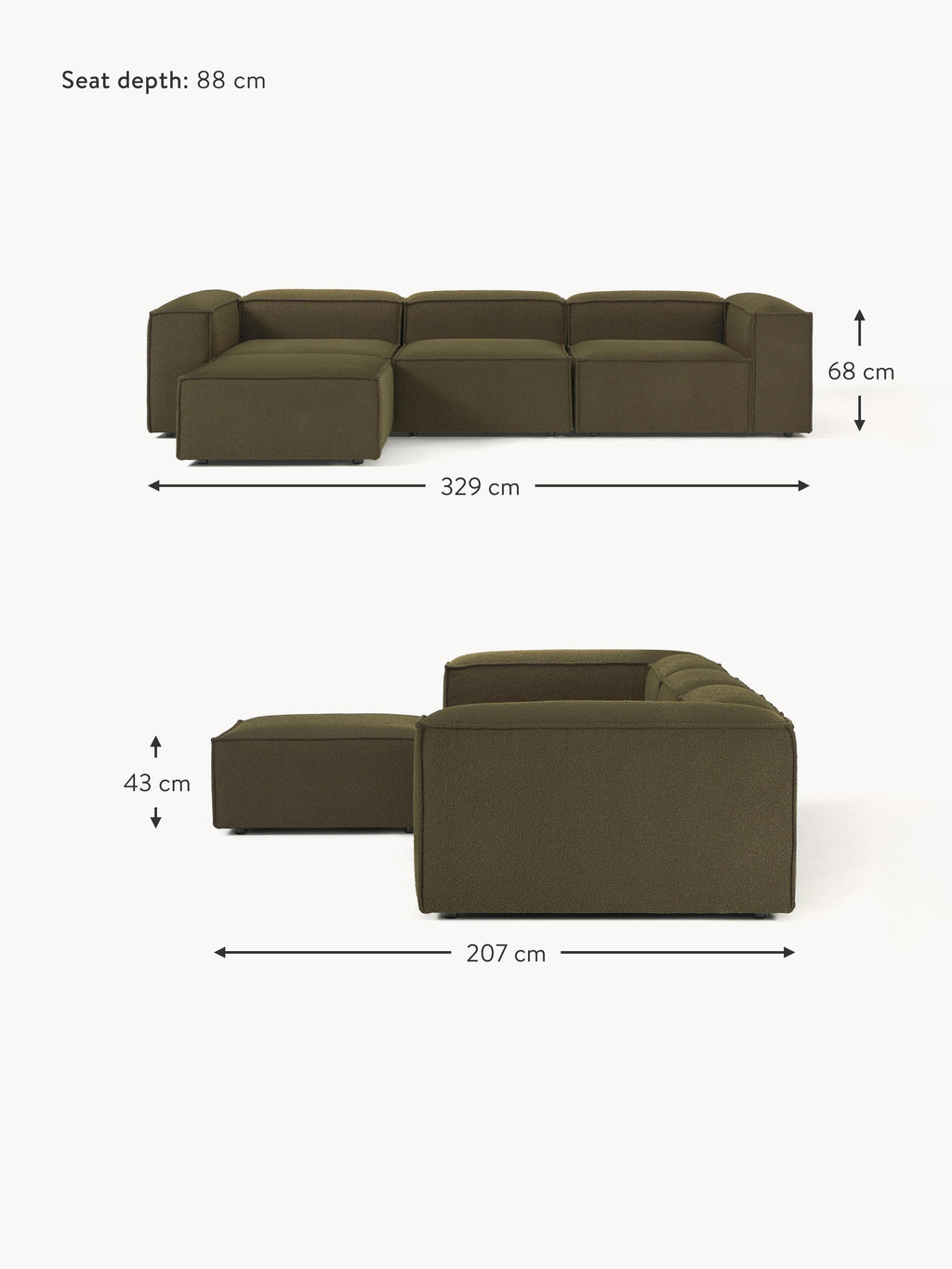 Lennon Bouclé Modular Sofa (4-seater) with Ottoman (left/right)