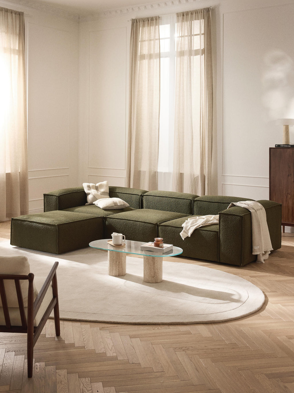 Lennon Bouclé Modular Sofa (4-seater) with Ottoman (left/right)