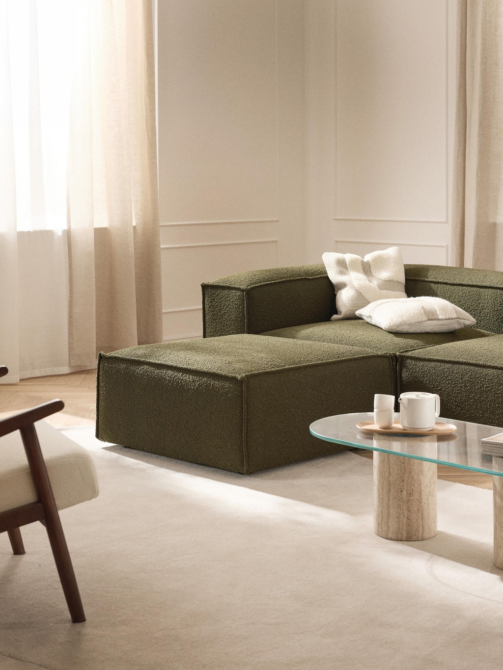 Lennon Bouclé Modular Sofa (4-seater) with Ottoman (left/right)
