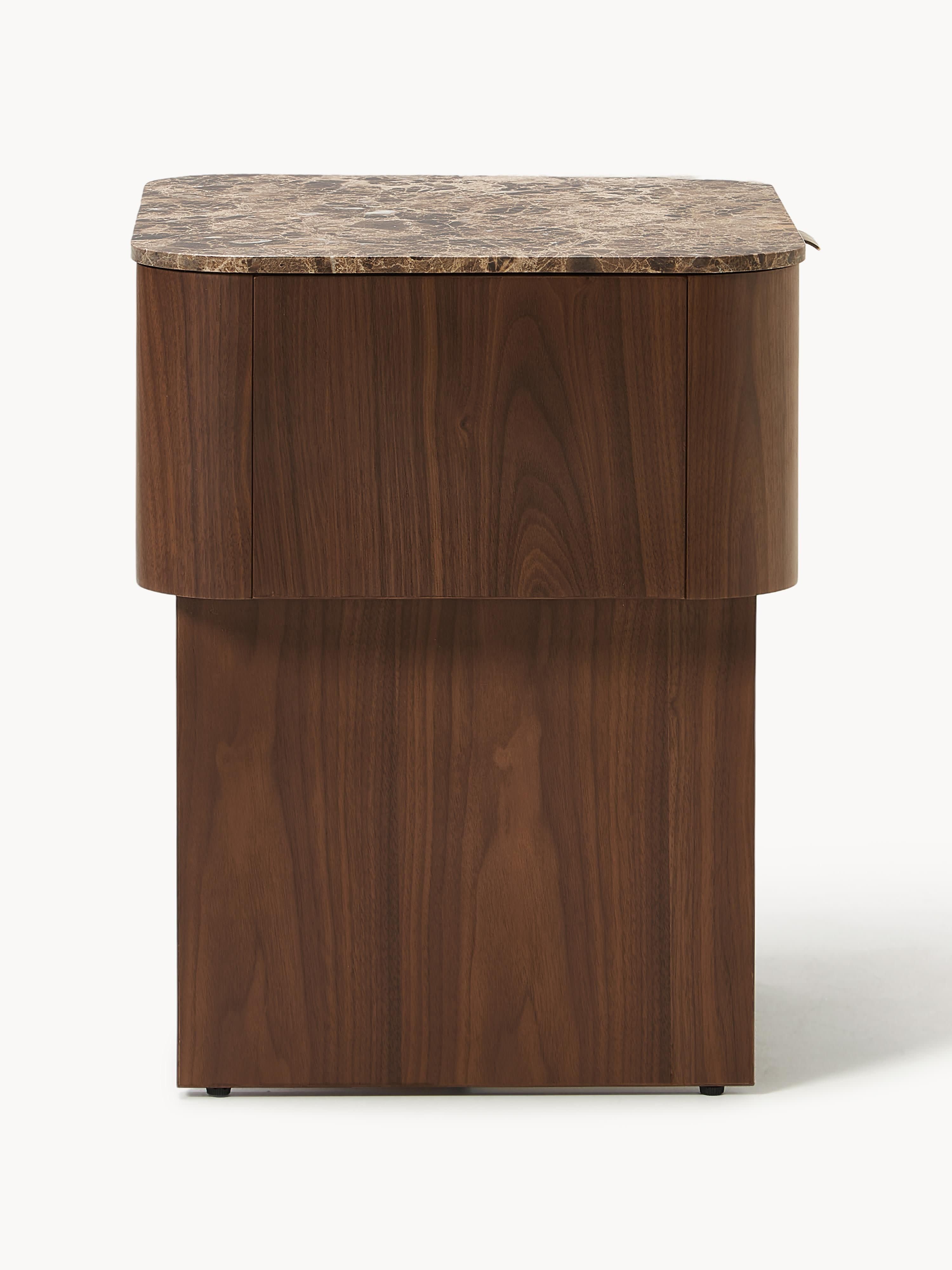 Zumi Wooden Bedside Table with Marble Top