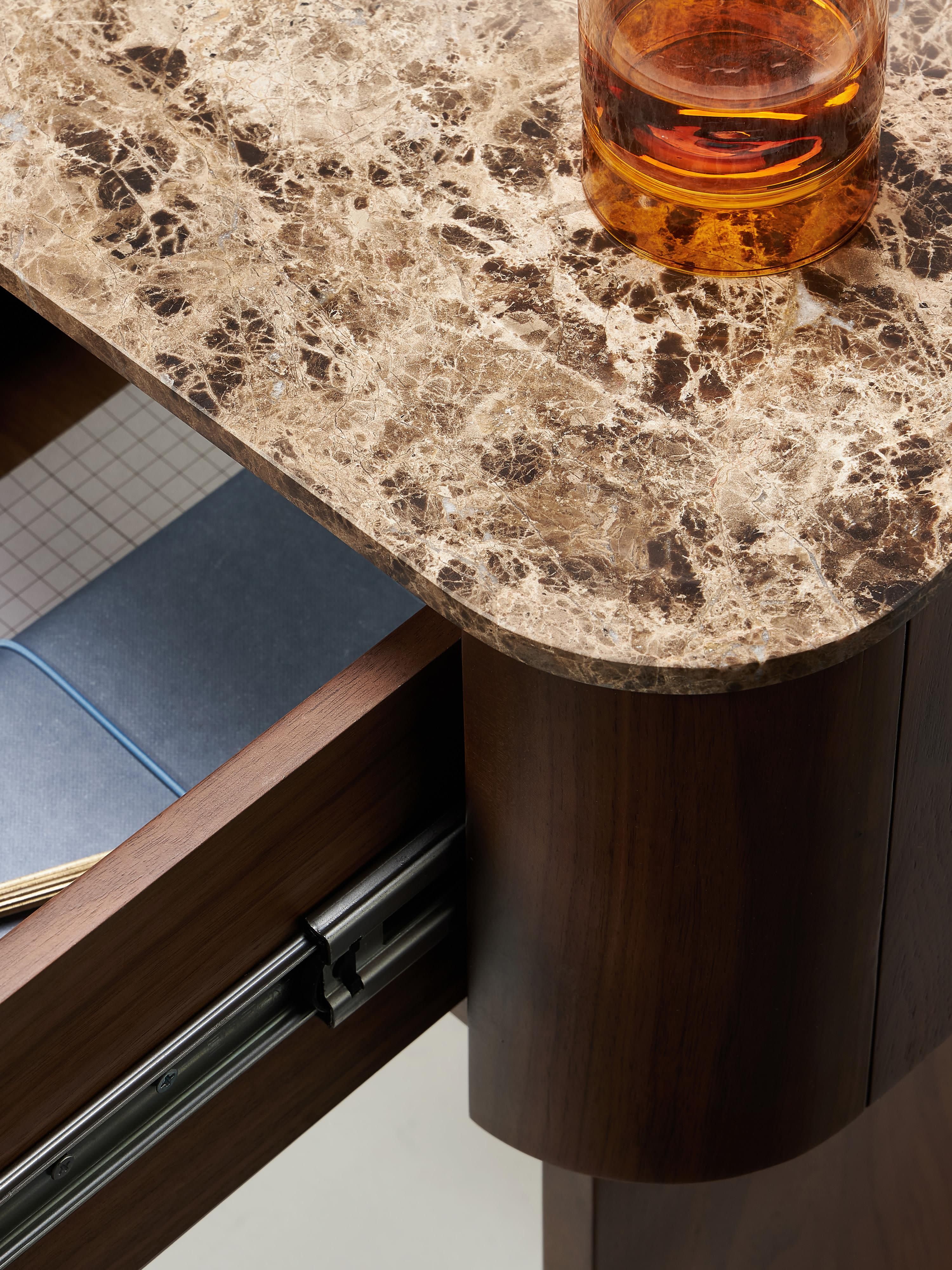 Zumi Wooden Bedside Table with Marble Top