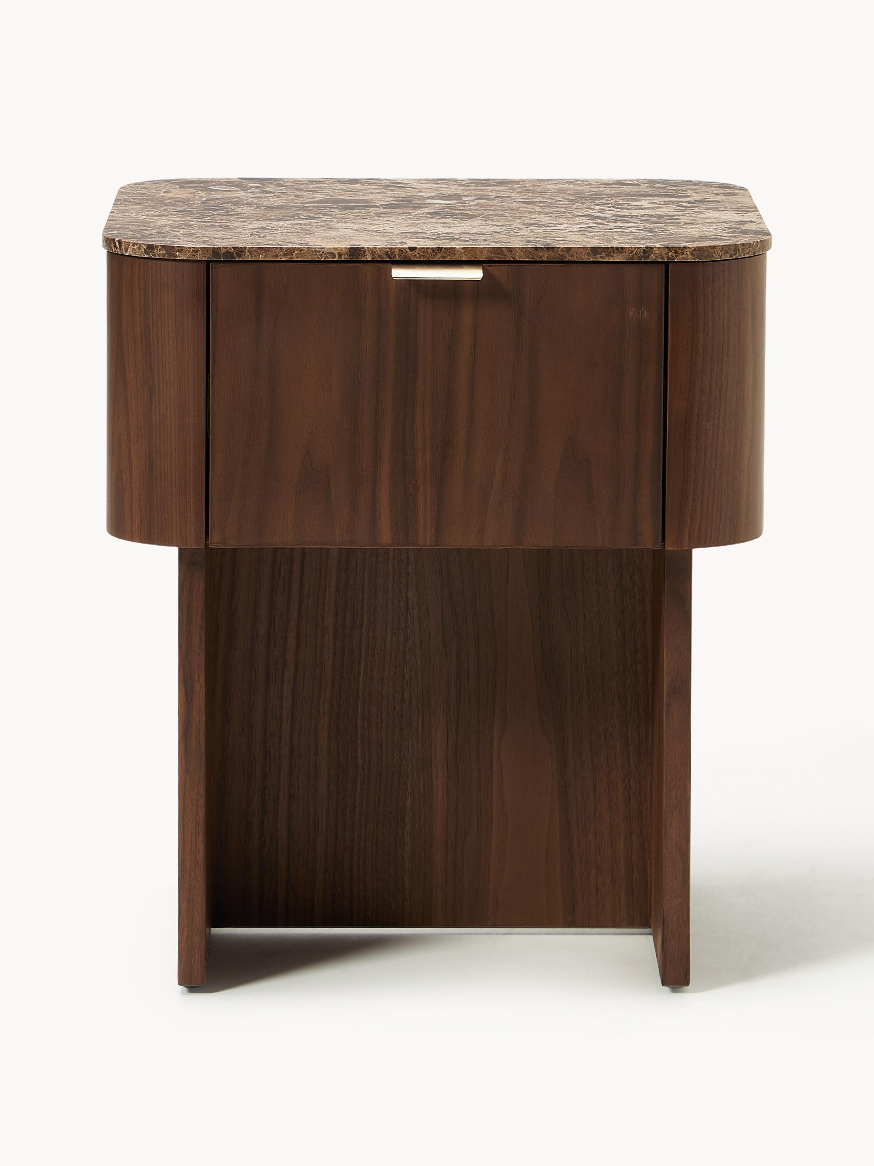 Zumi Wooden Bedside Table with Marble Top