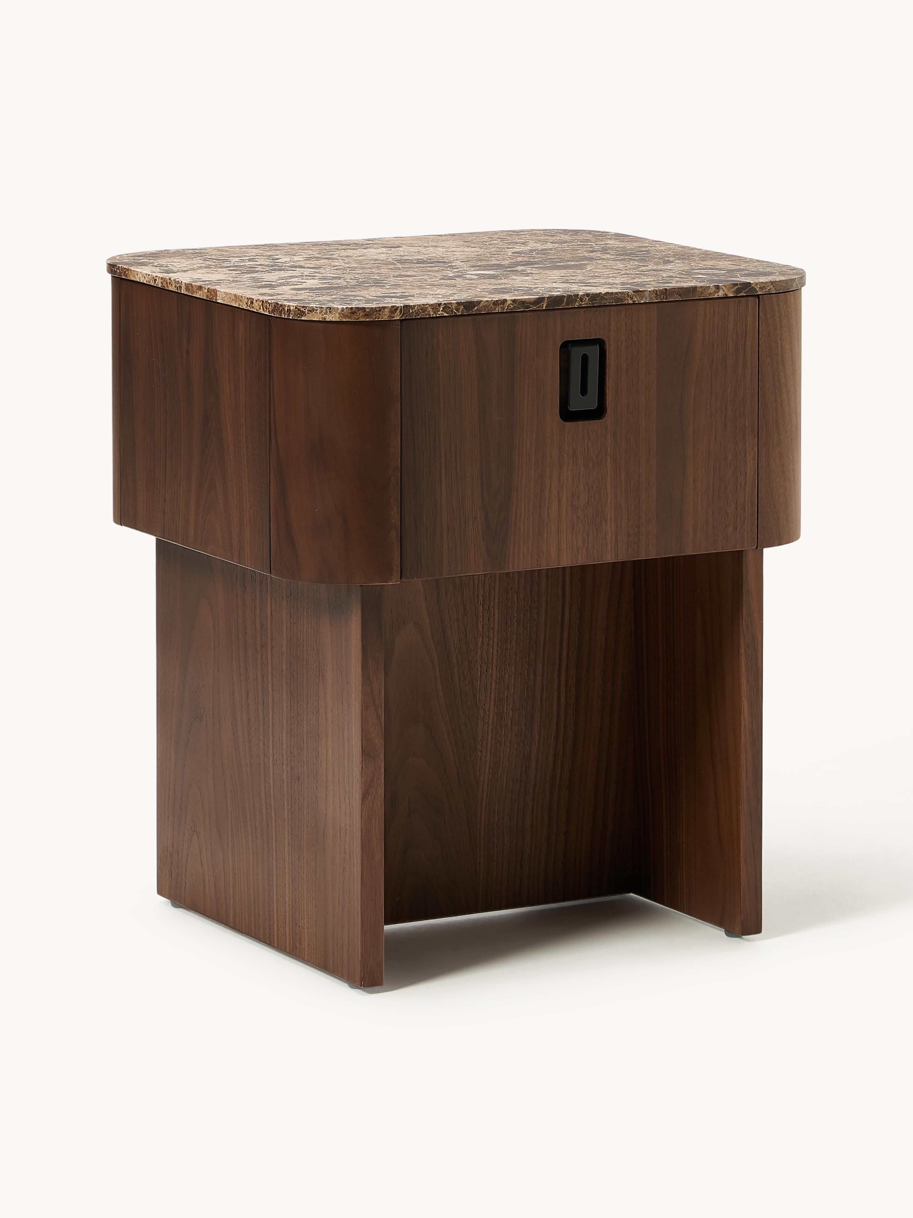 Zumi Wooden Bedside Table with Marble Top