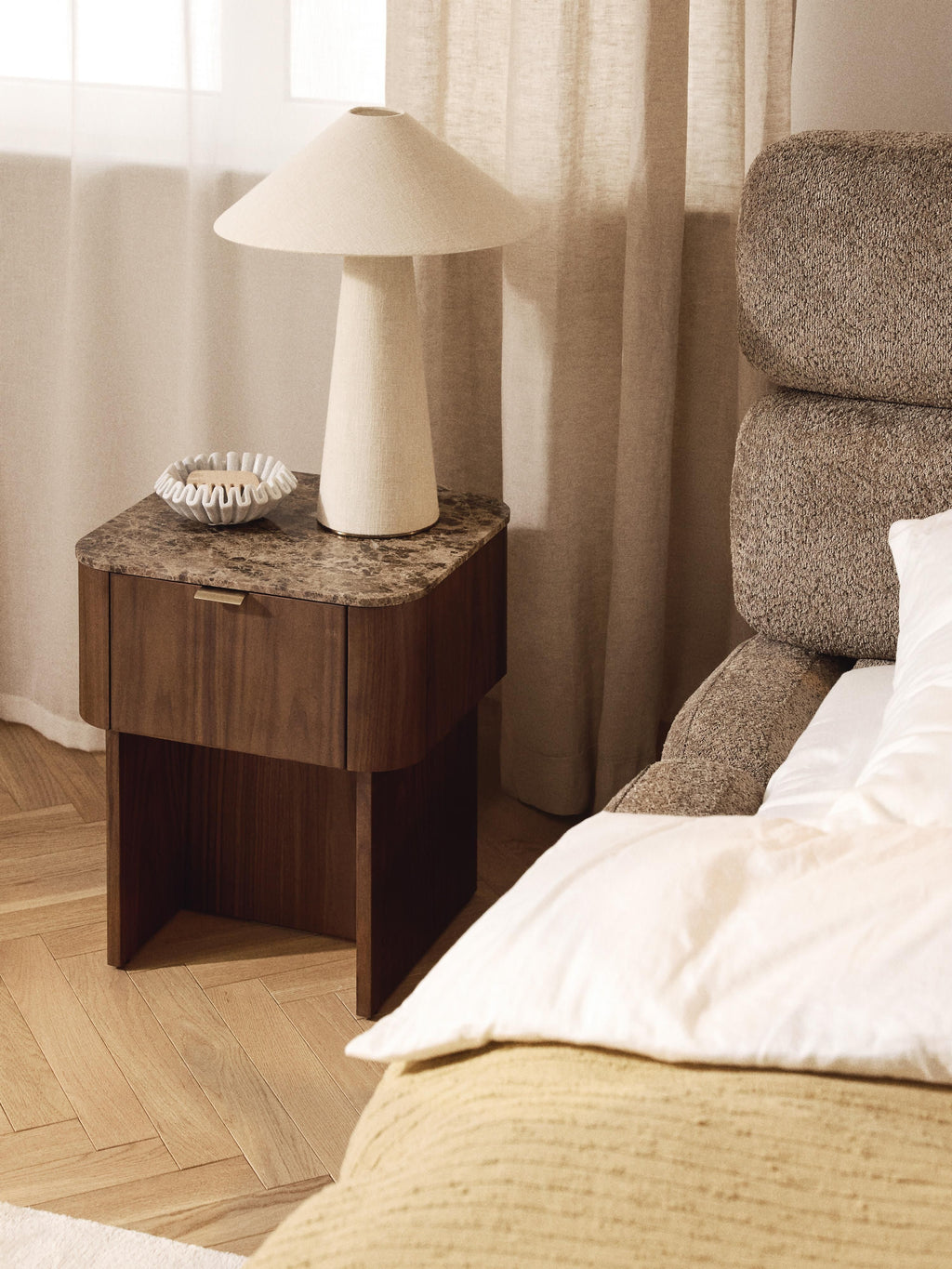 Zumi Wooden Bedside Table with Marble Top