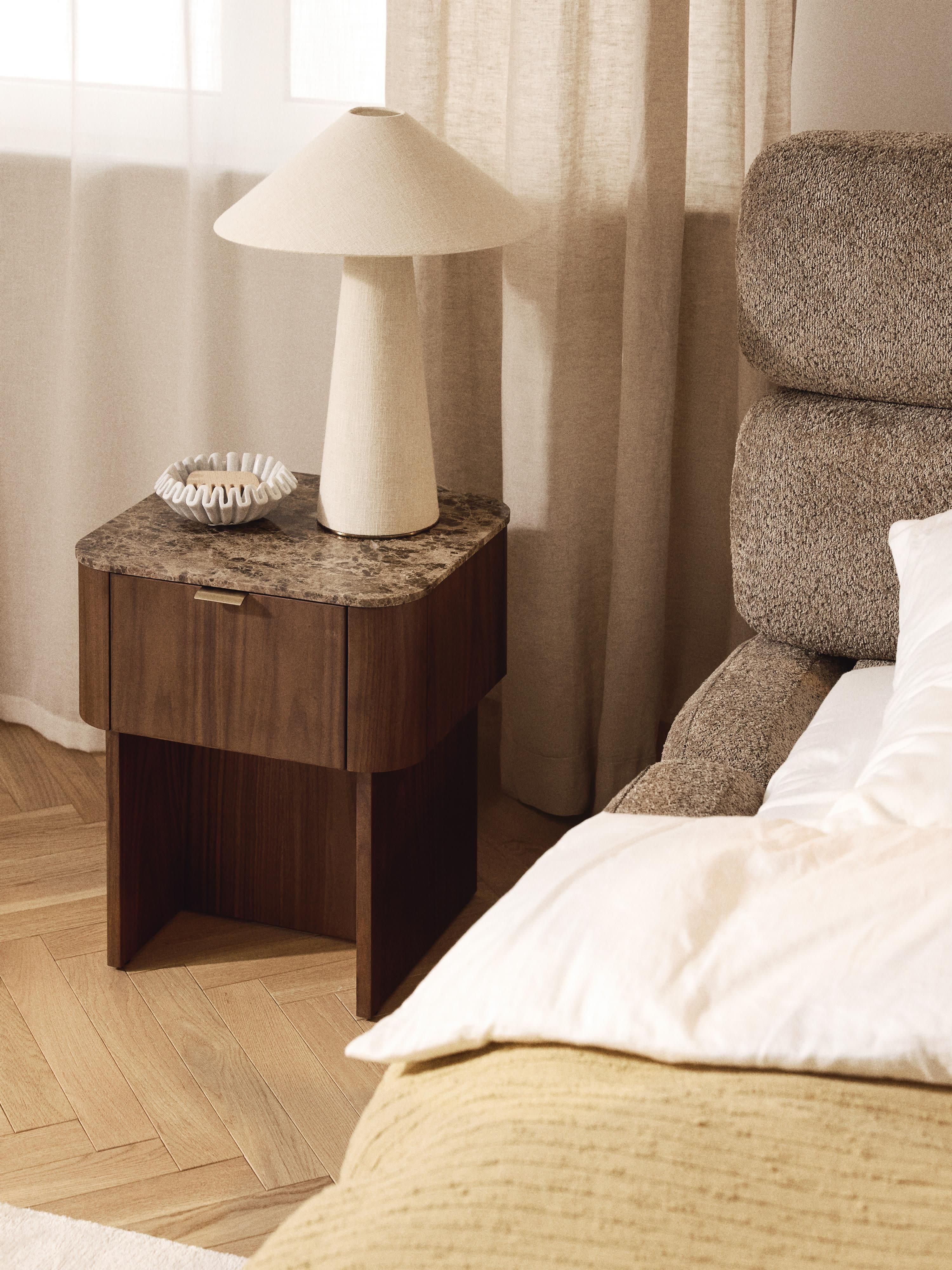Zumi Wooden Bedside Table with Marble Top