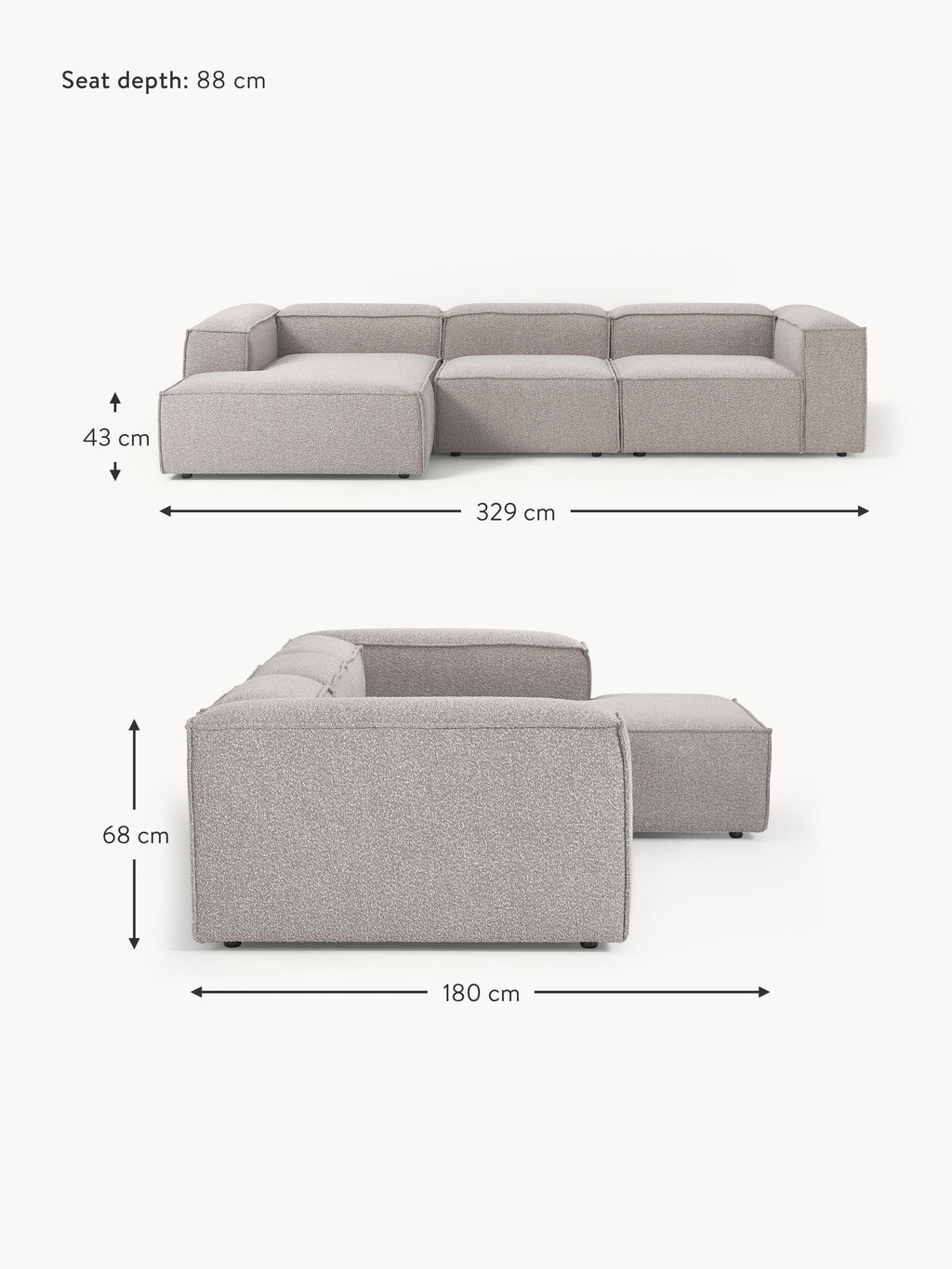 Lennon Bouclé Modular Corner Sofa (4-seater)