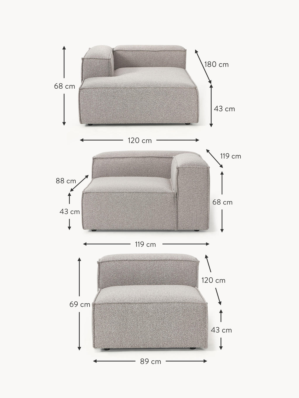 Lennon Bouclé Modular Corner Sofa (4-seater)