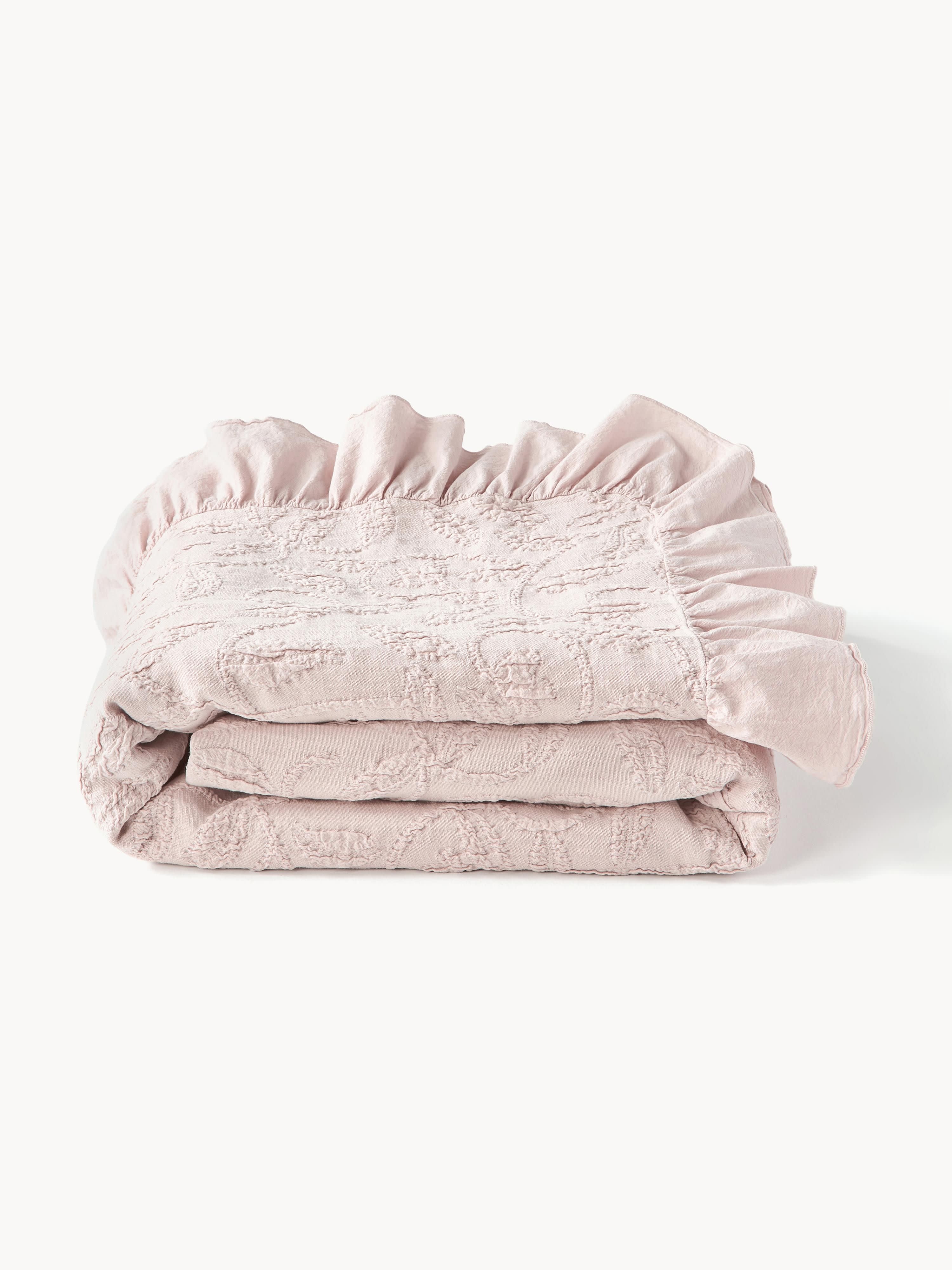 Clara Structured Cotton Blanket with Ruffles and Floral Pattern