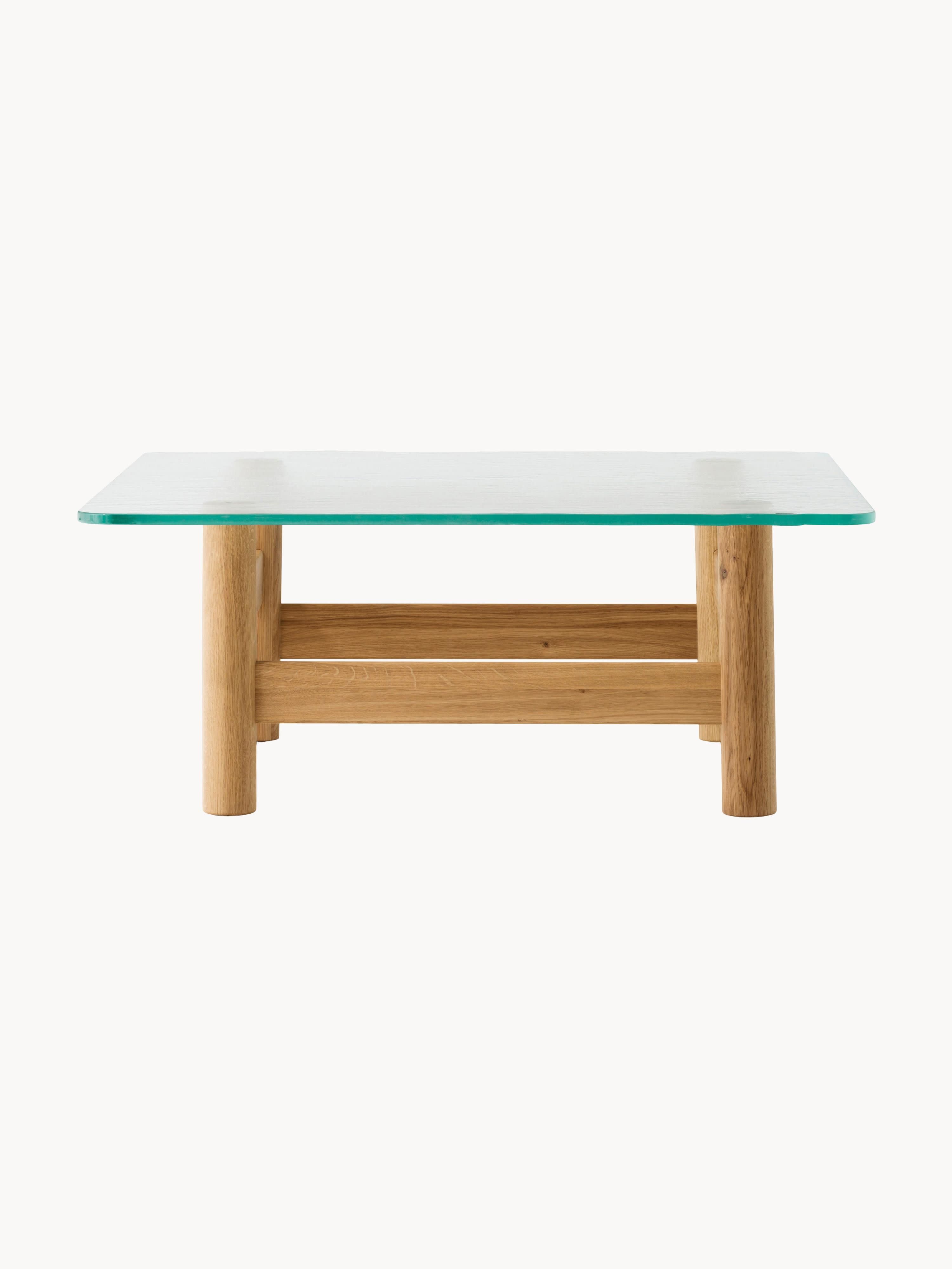 Brasilia Oak Wood Coffee Table with Glass Top