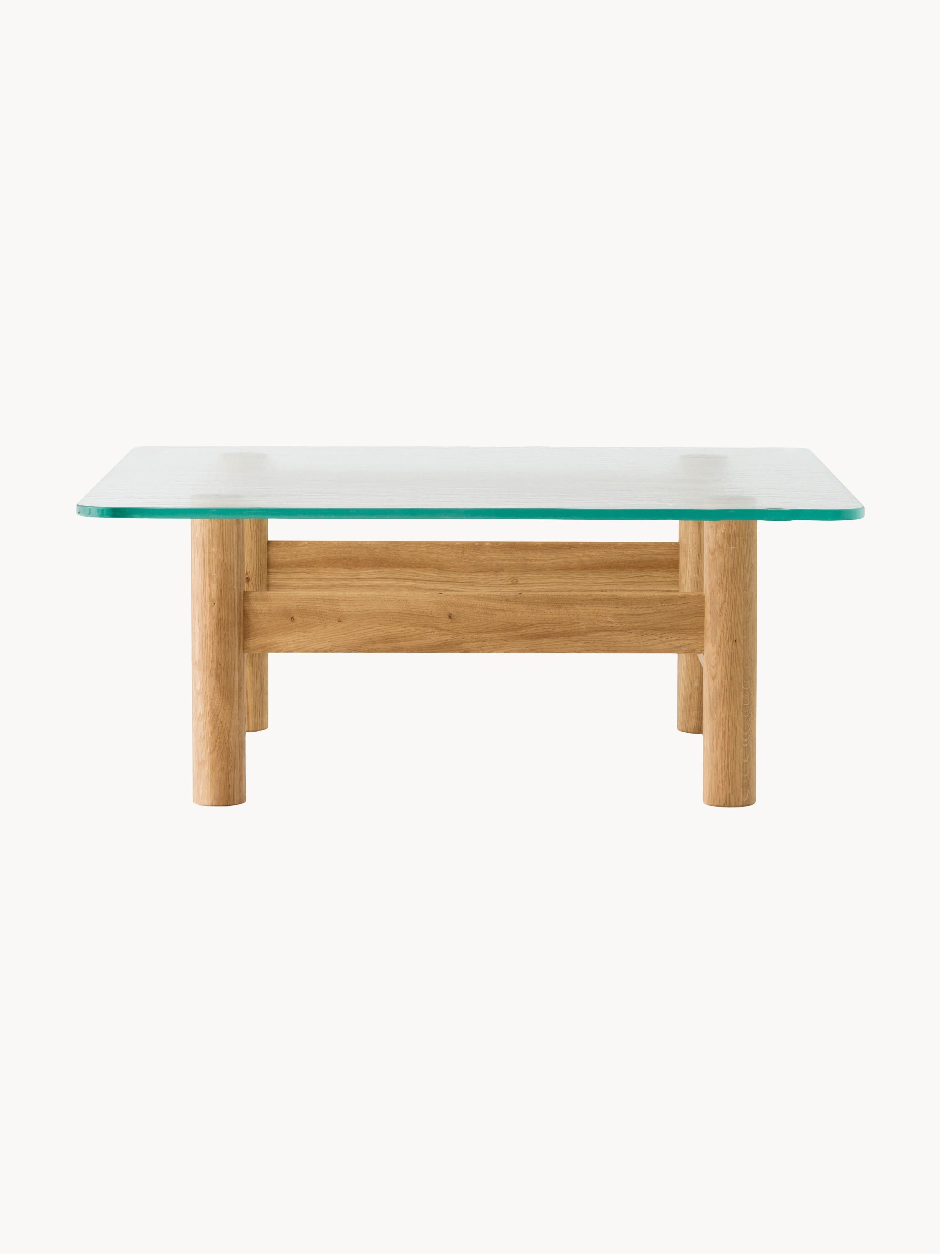 Brasilia Oak Wood Coffee Table with Glass Top
