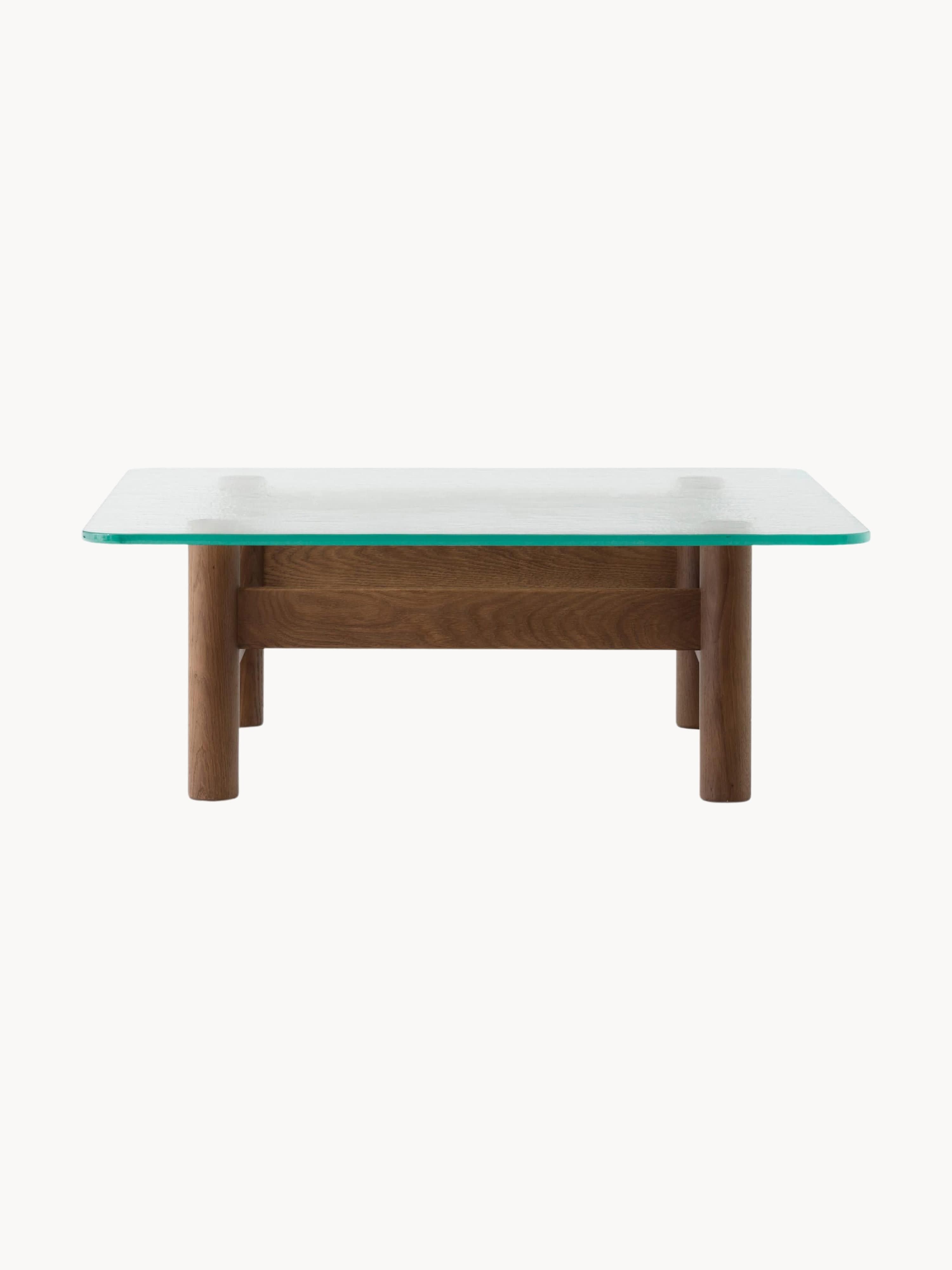 Brasilia Oak Wood Coffee Table with Glass Top