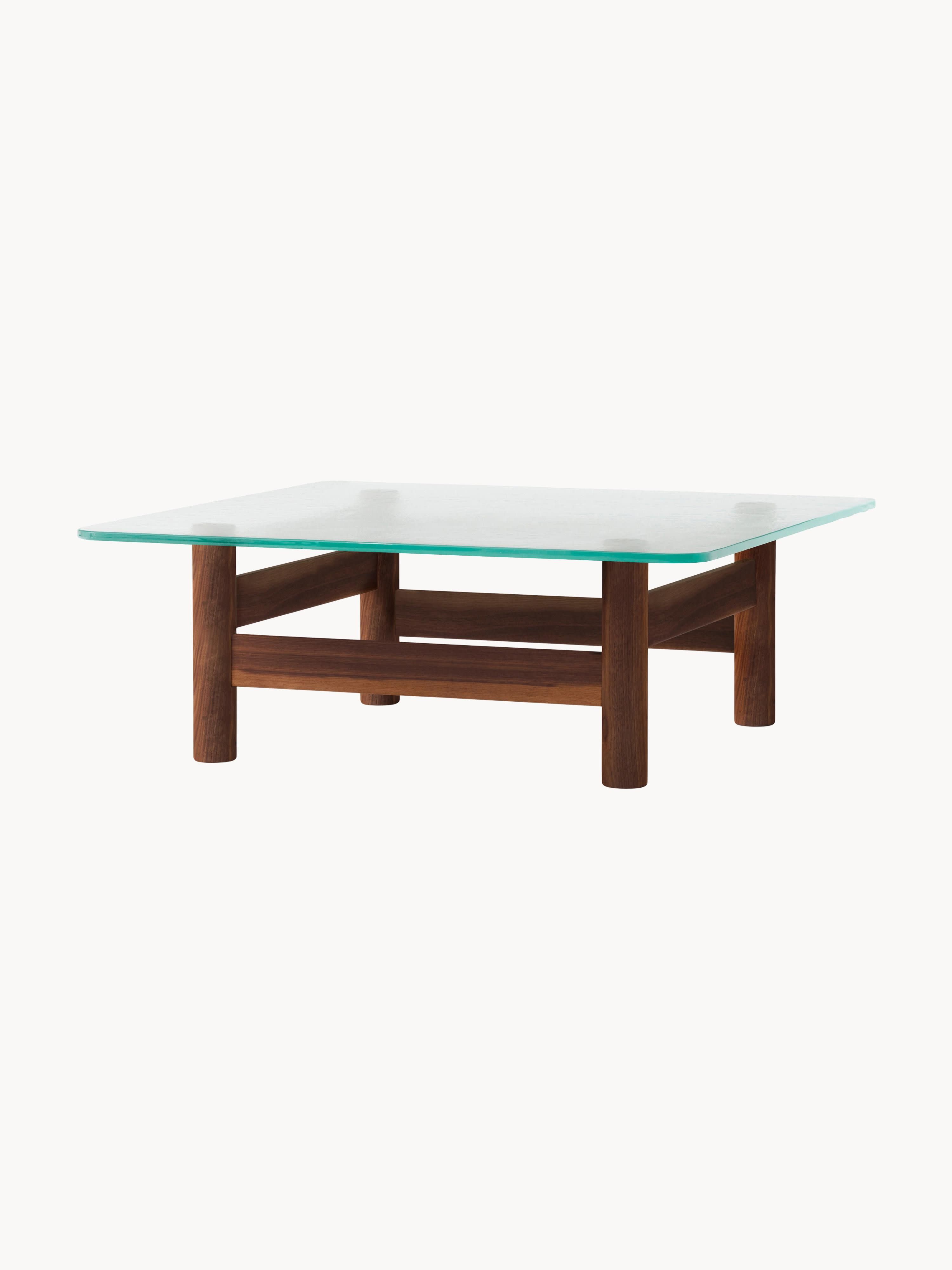 Brasilia Walnut Wood Coffee Table with Glass Top