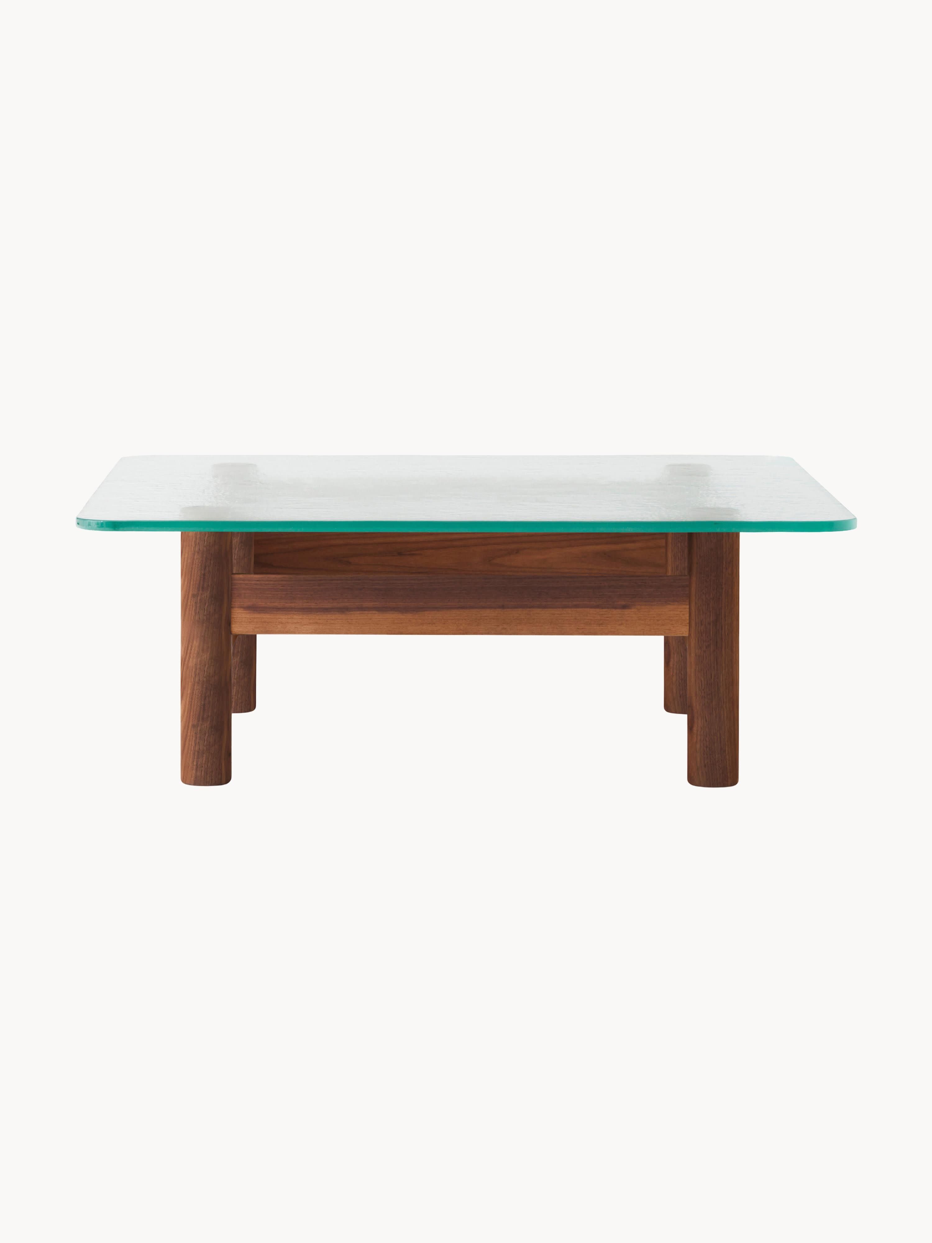 Brasilia Walnut Wood Coffee Table with Glass Top
