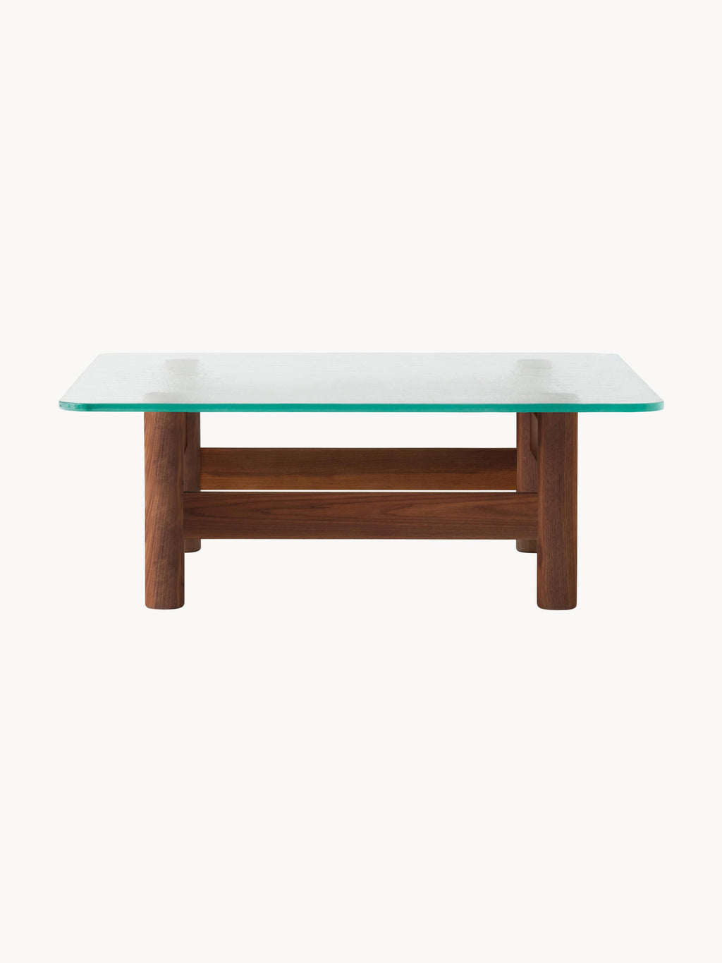 Brasilia Walnut Wood Coffee Table with Glass Top
