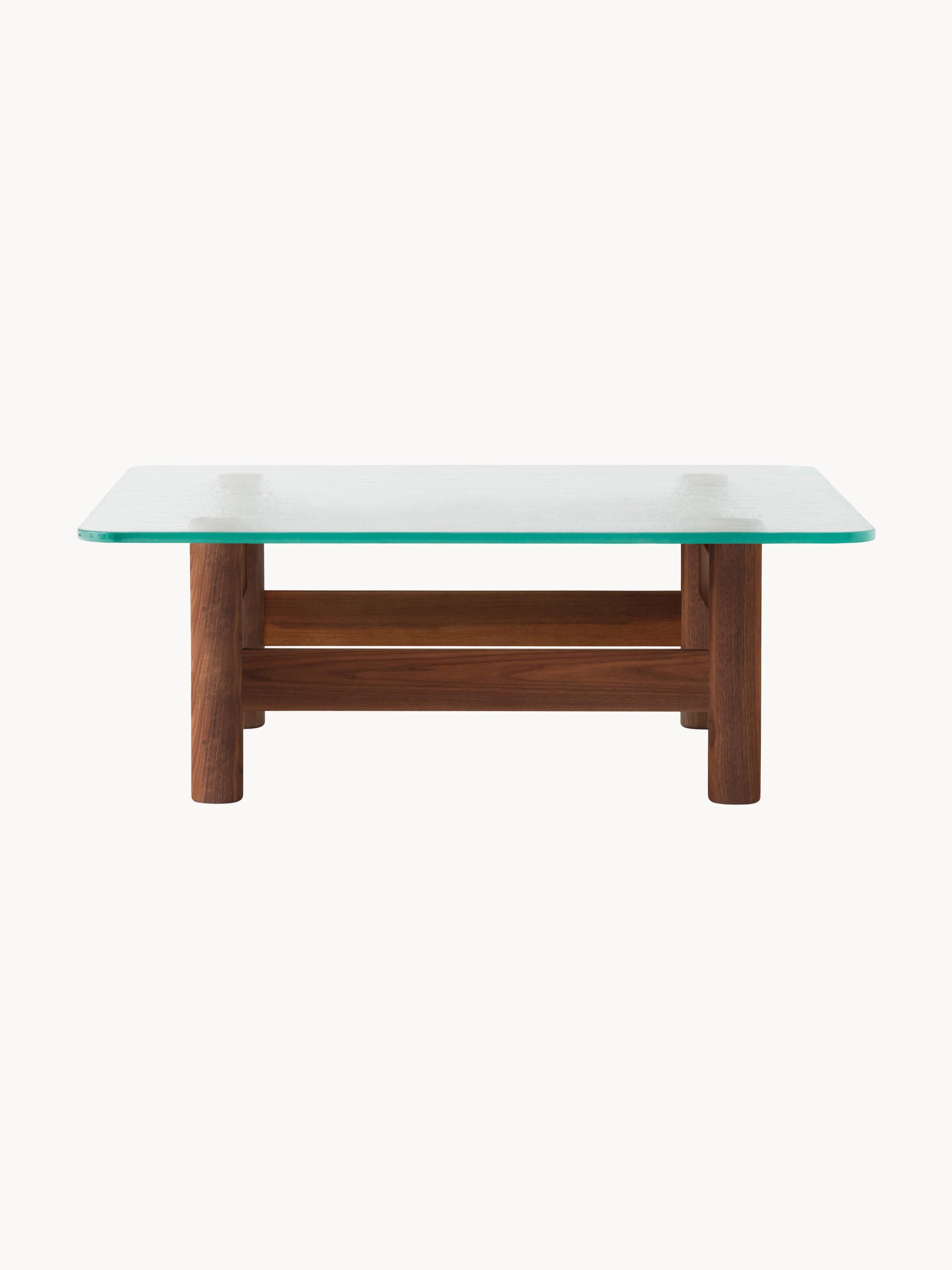 Brasilia Walnut Wood Coffee Table with Glass Top