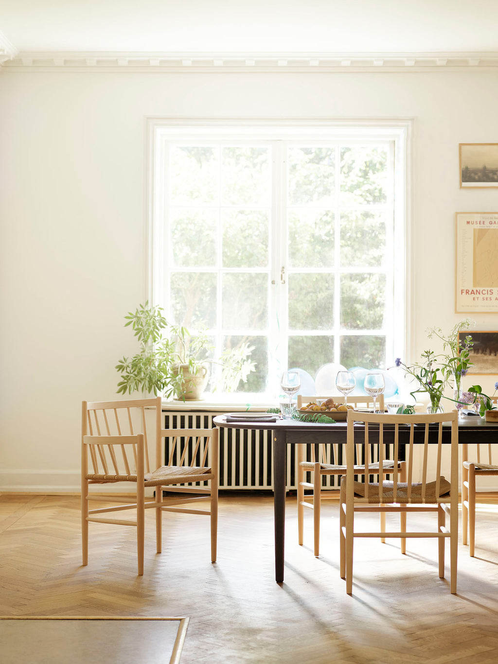 Handwoven Oak Wood Dining Chair J81 with Armrests