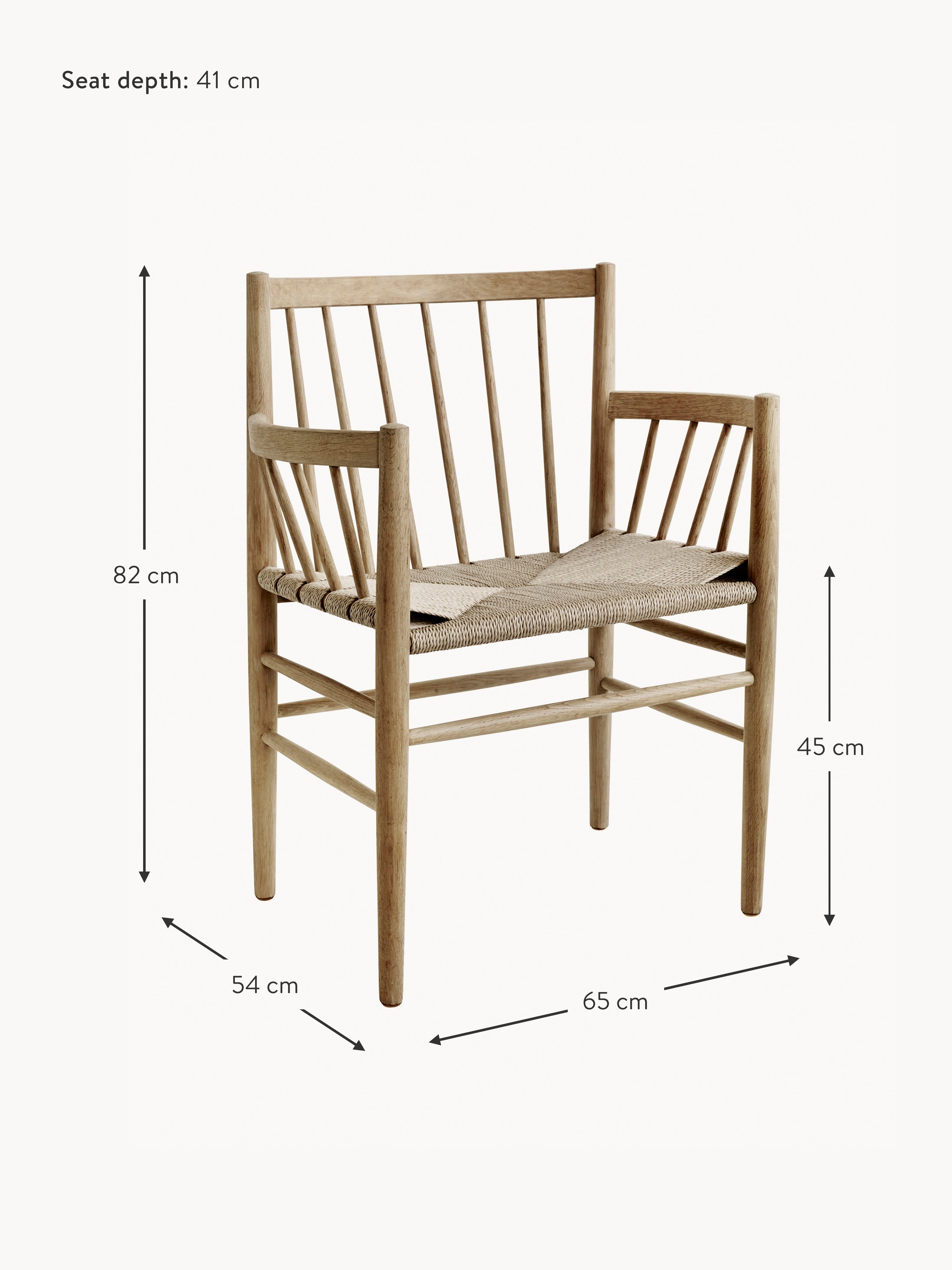 Handwoven Oak Wood Dining Chair J81 with Armrests