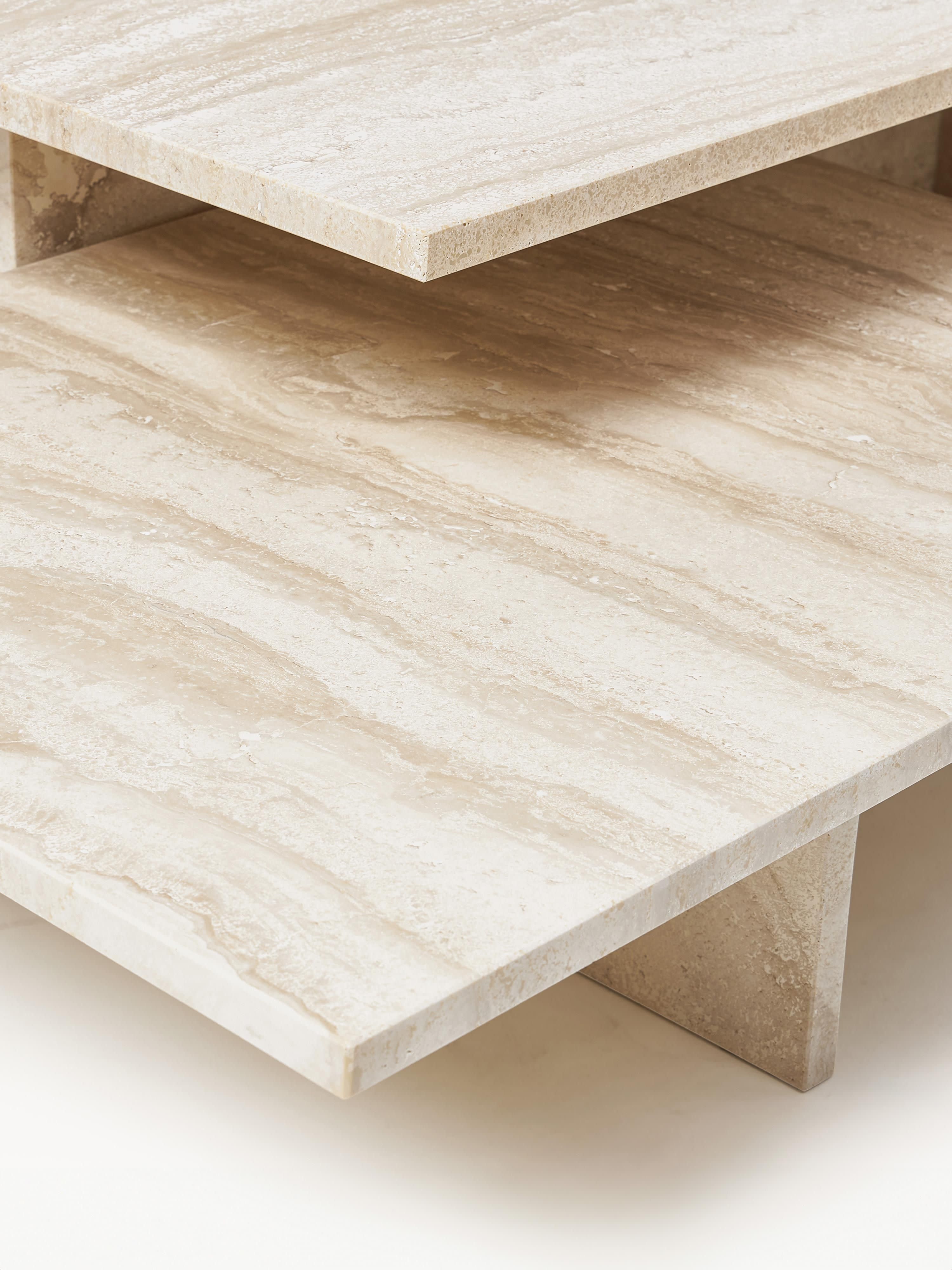 Duo Travertine Coffee Tables Distinct Grande, Set of 2