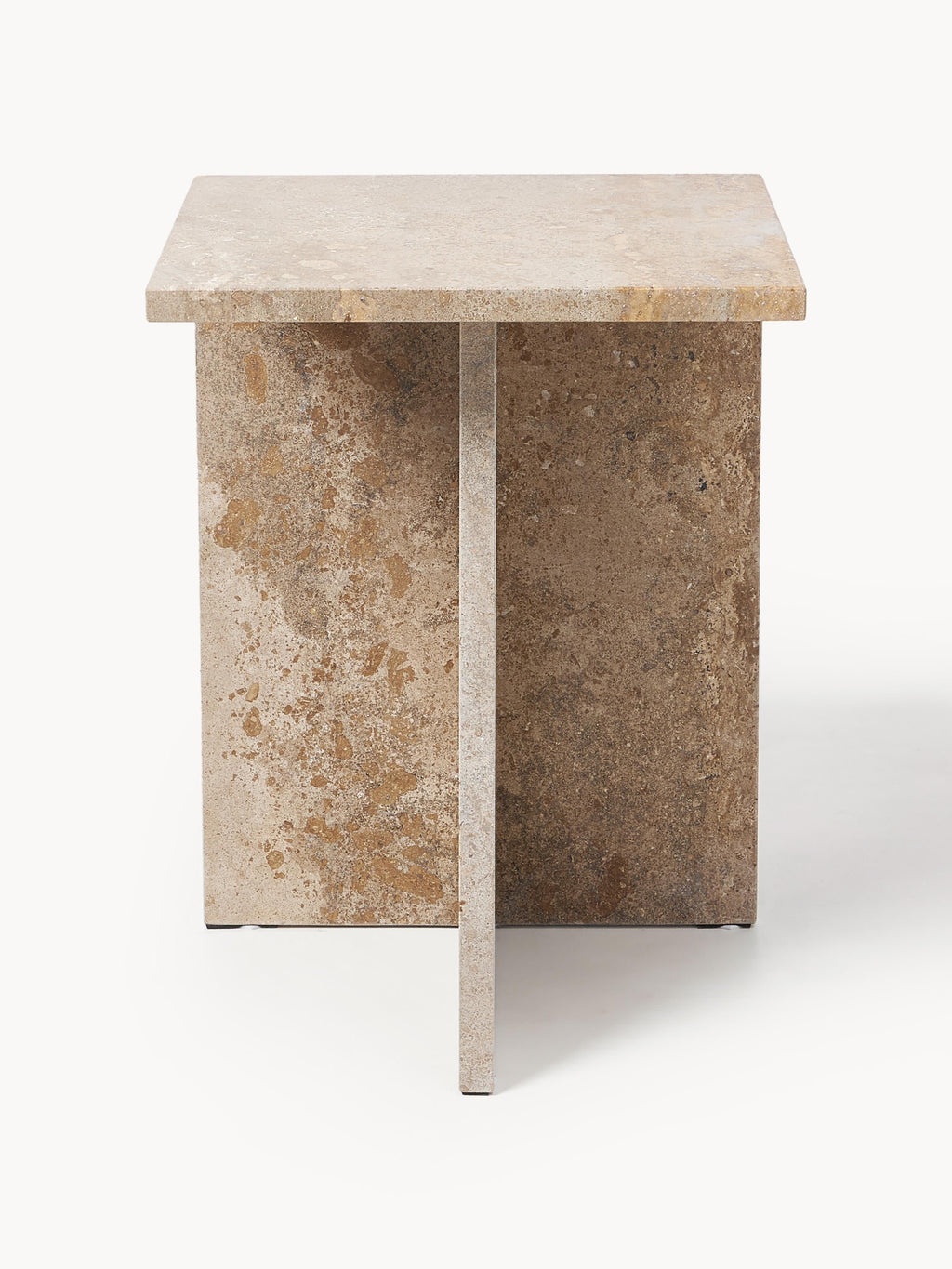 Distinct Travertine Side Table with Two Table Tops