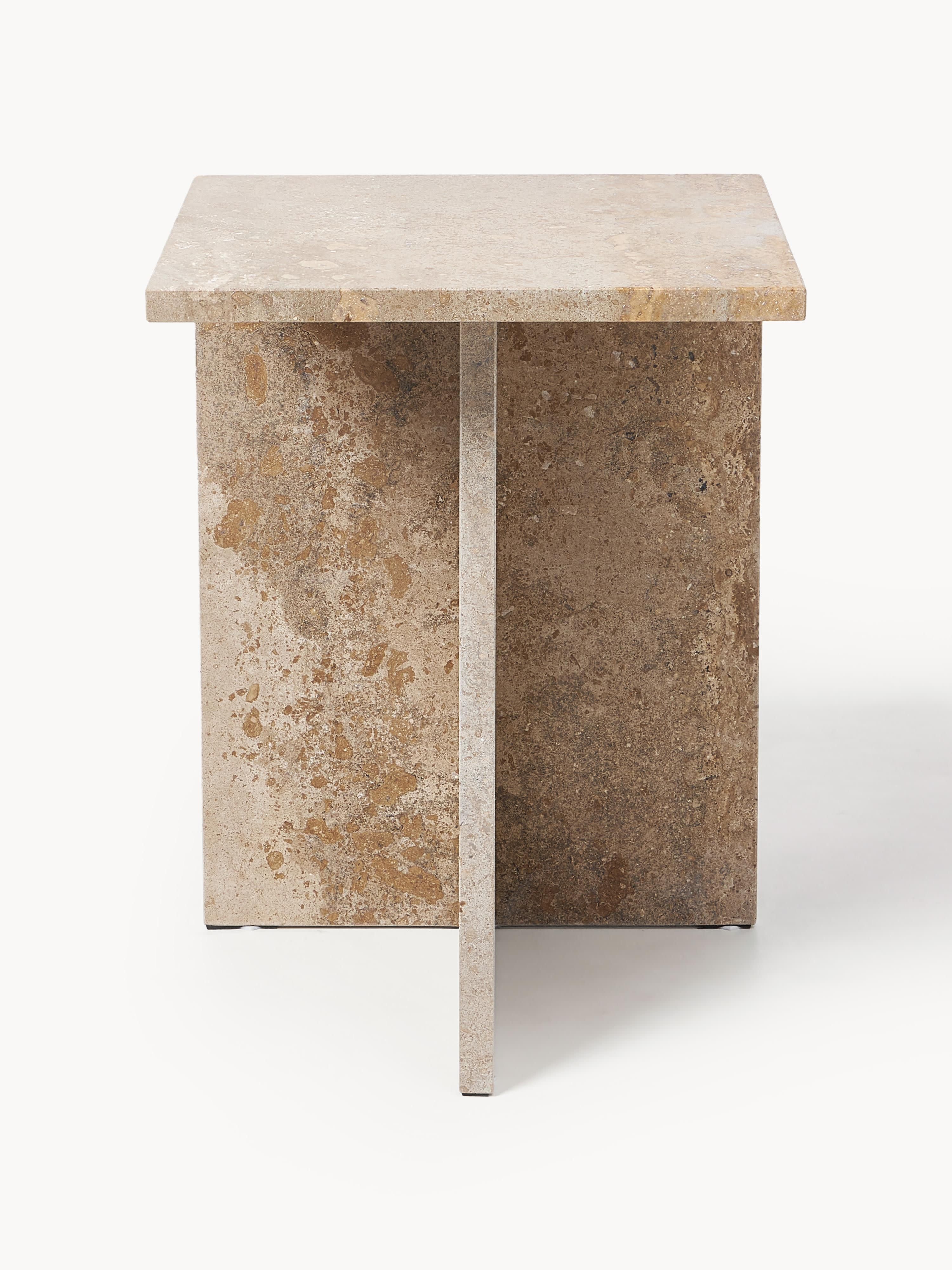 Distinct Travertine Side Table with Two Table Tops