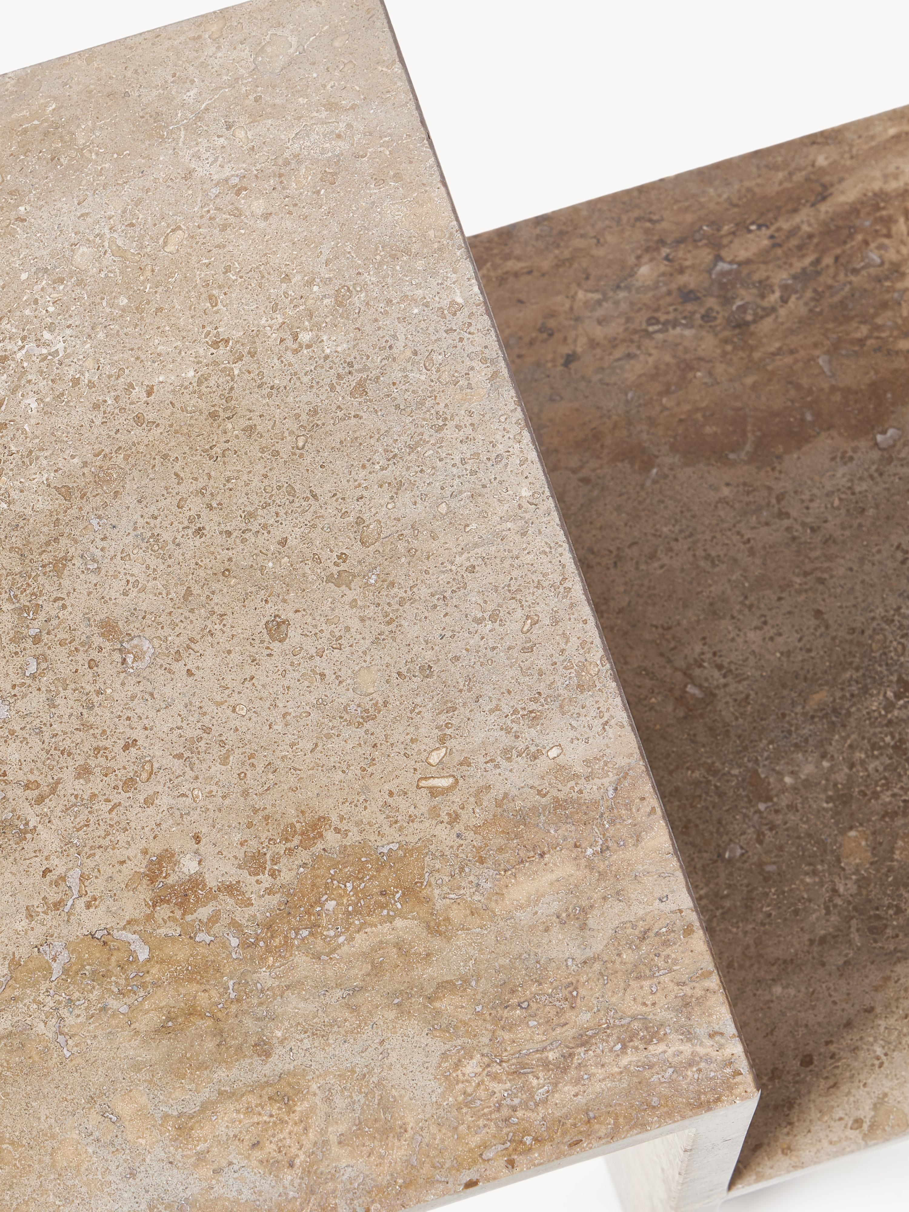 Distinct Travertine Side Table with Two Table Tops