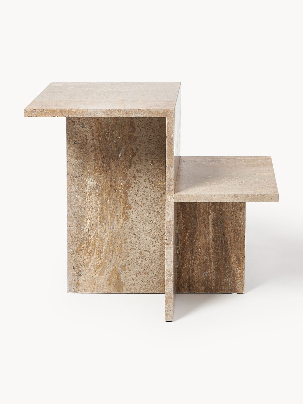Distinct Travertine Side Table with Two Table Tops