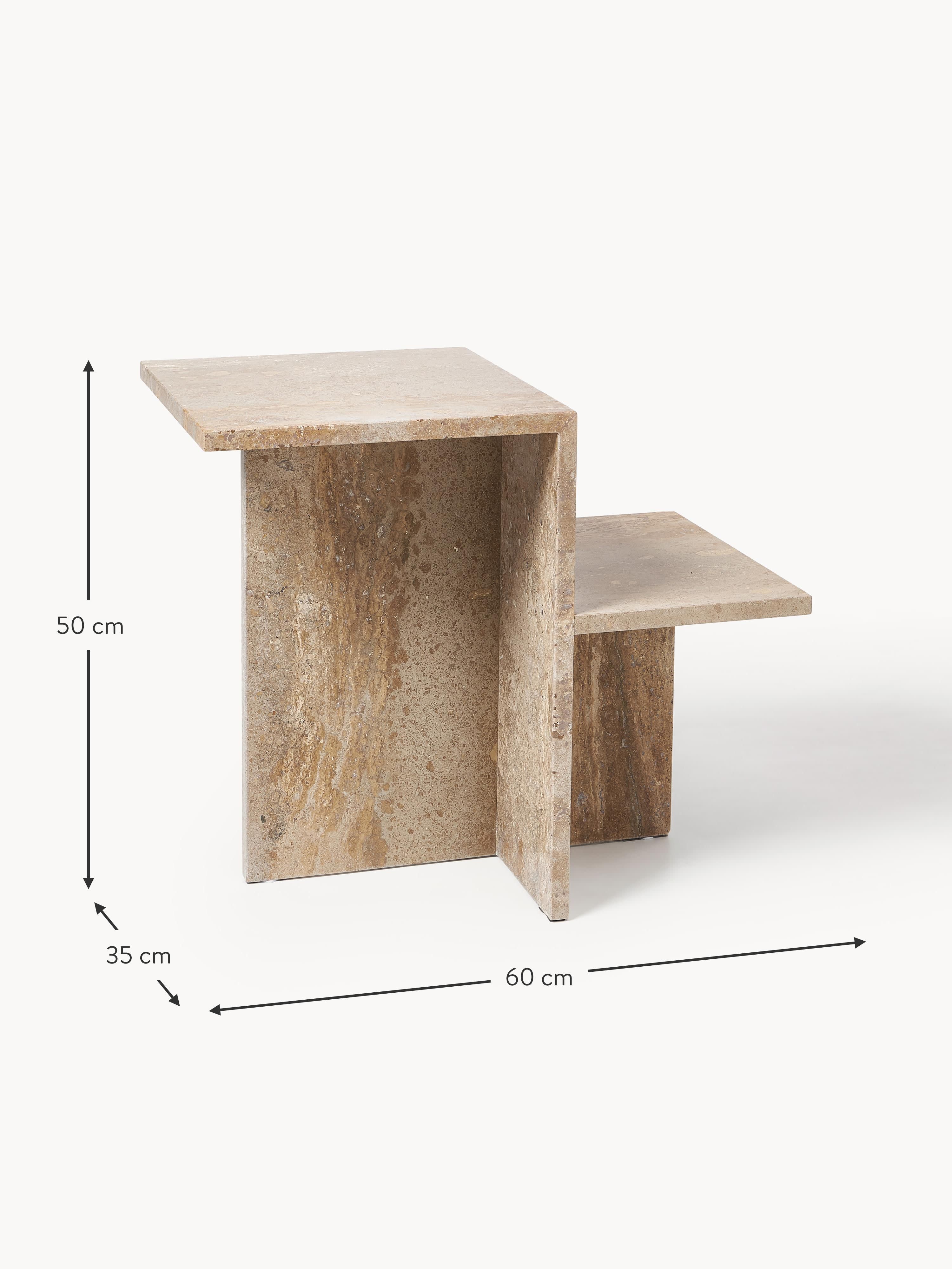 Distinct Travertine Side Table with Two Table Tops