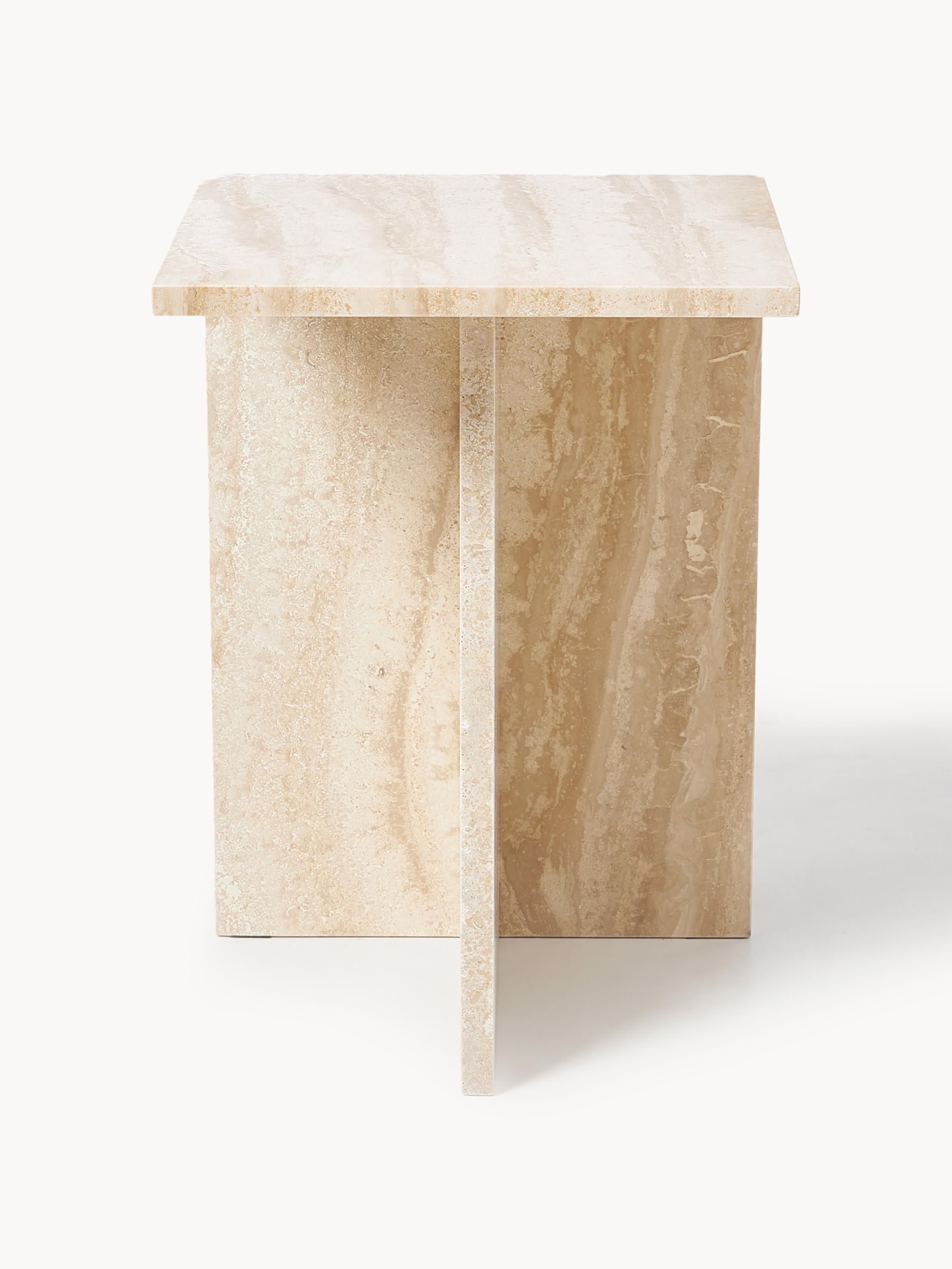 Distinct Travertine Side Table with Two Table Tops