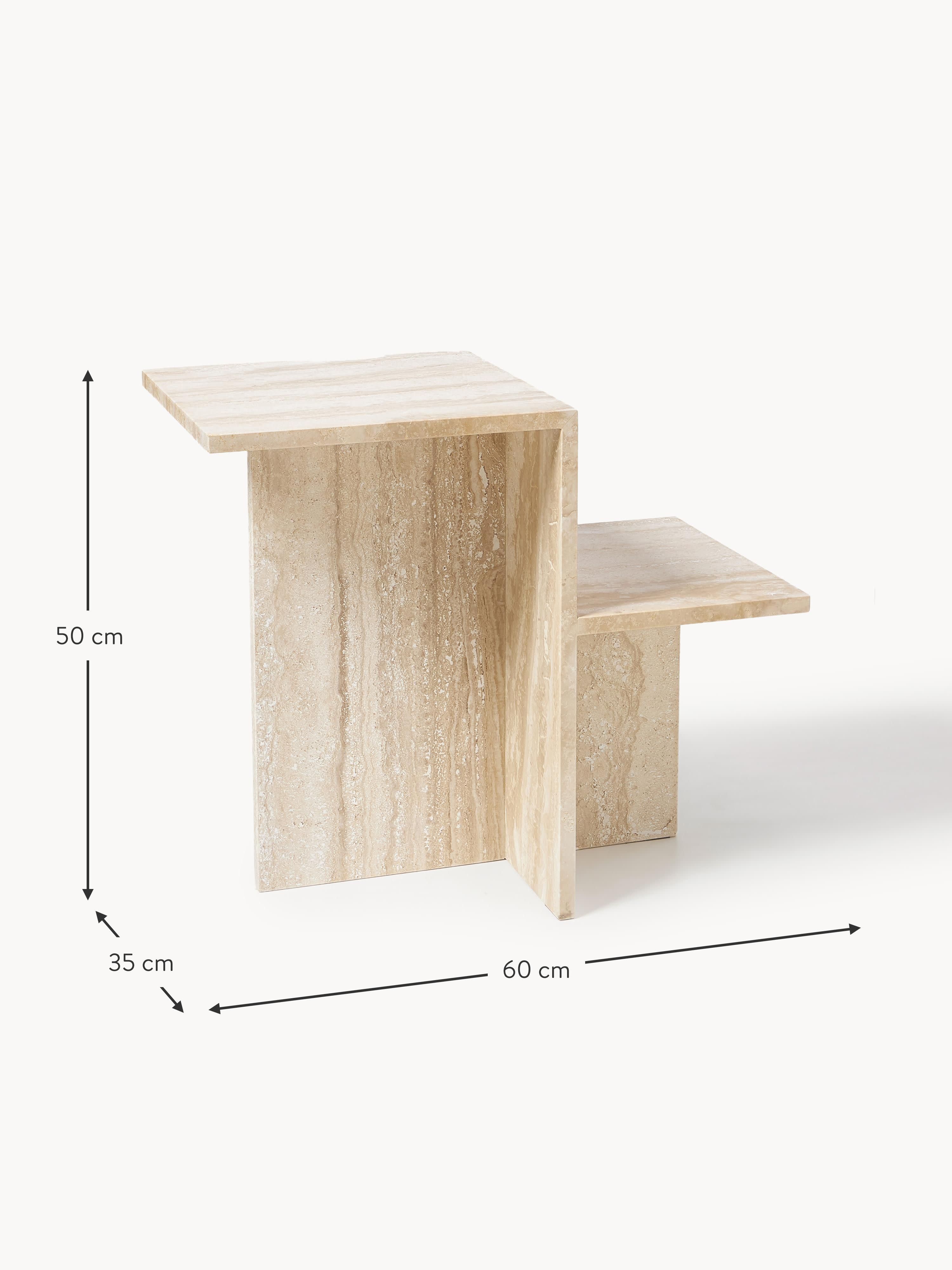 Distinct Travertine Side Table with Two Table Tops